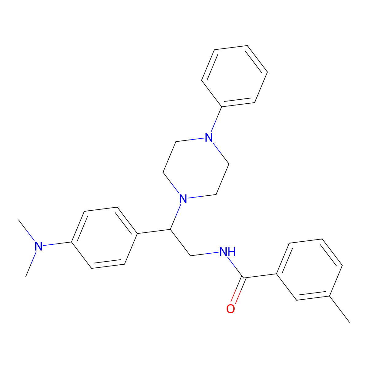 N-{2-[4-(dimethylamino)phenyl]-2-(4-phenylpiperazin-1-yl)ethyl}-3-methylbenzamide molecular structure, CAS 1005305-36-1