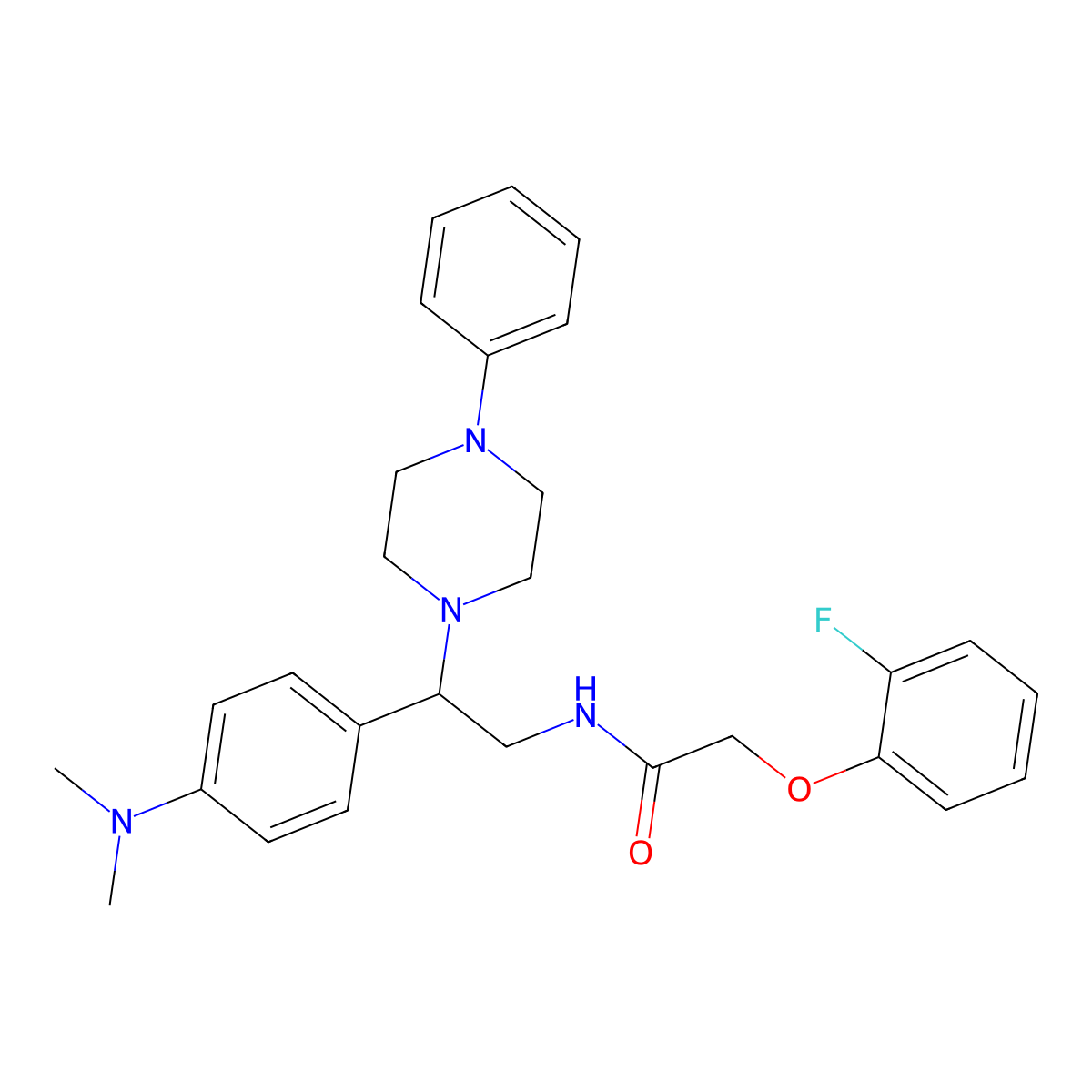 N-(2-(4-(dimethylamino)phenyl)-2-(4-phenylpiperazin-1-yl)ethyl)-2-(2-fluorophenoxy)acetamide molecular structure, CAS 1005305-37-2