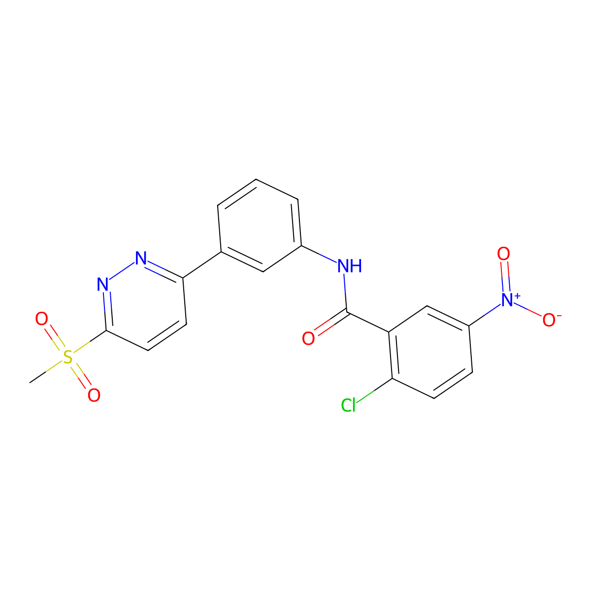 2-chloro-N-(3-(6-(methylsulfonyl)pyridazin-3-yl)phenyl)-5-nitrobenzamide molecular structure, CAS 1005305-38-3