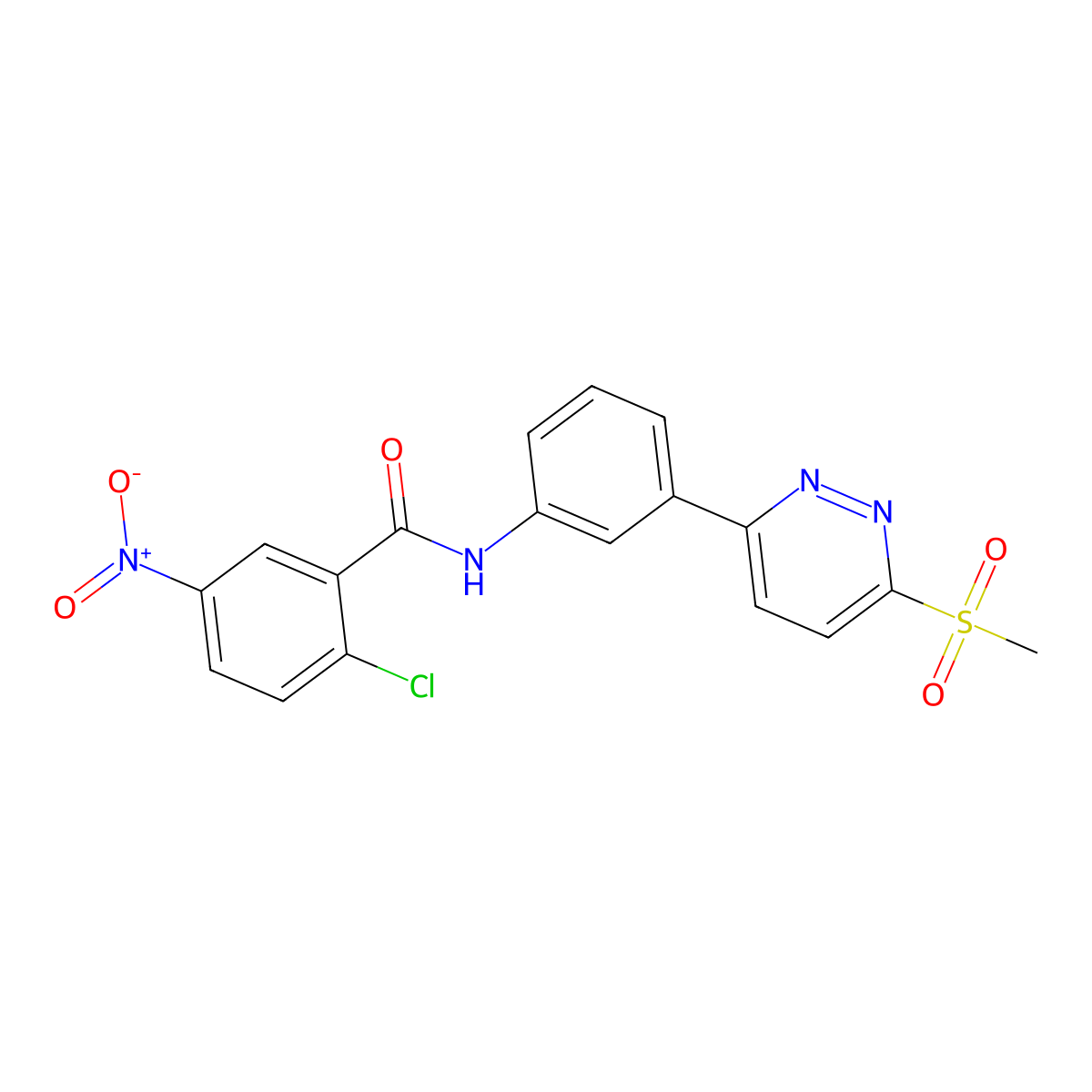 2-chloro-N-(3-(6-(methylsulfonyl)pyridazin-3-yl)phenyl)-5-nitrobenzamide molecular structure, CAS 1005305-38-3