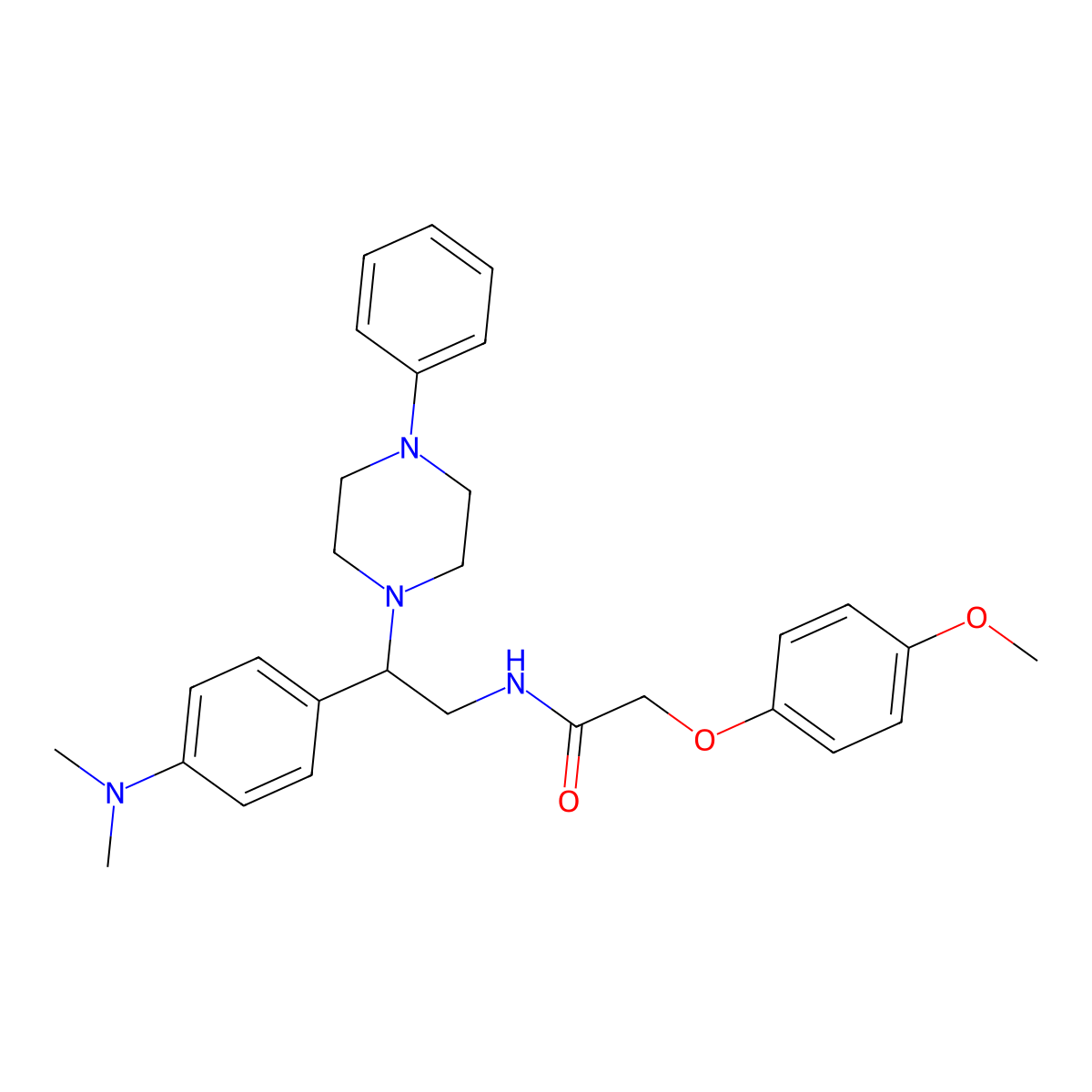N-(2-(4-(dimethylamino)phenyl)-2-(4-phenylpiperazin-1-yl)ethyl)-2-(4-methoxyphenoxy)acetamide molecular structure, CAS 1005305-39-4