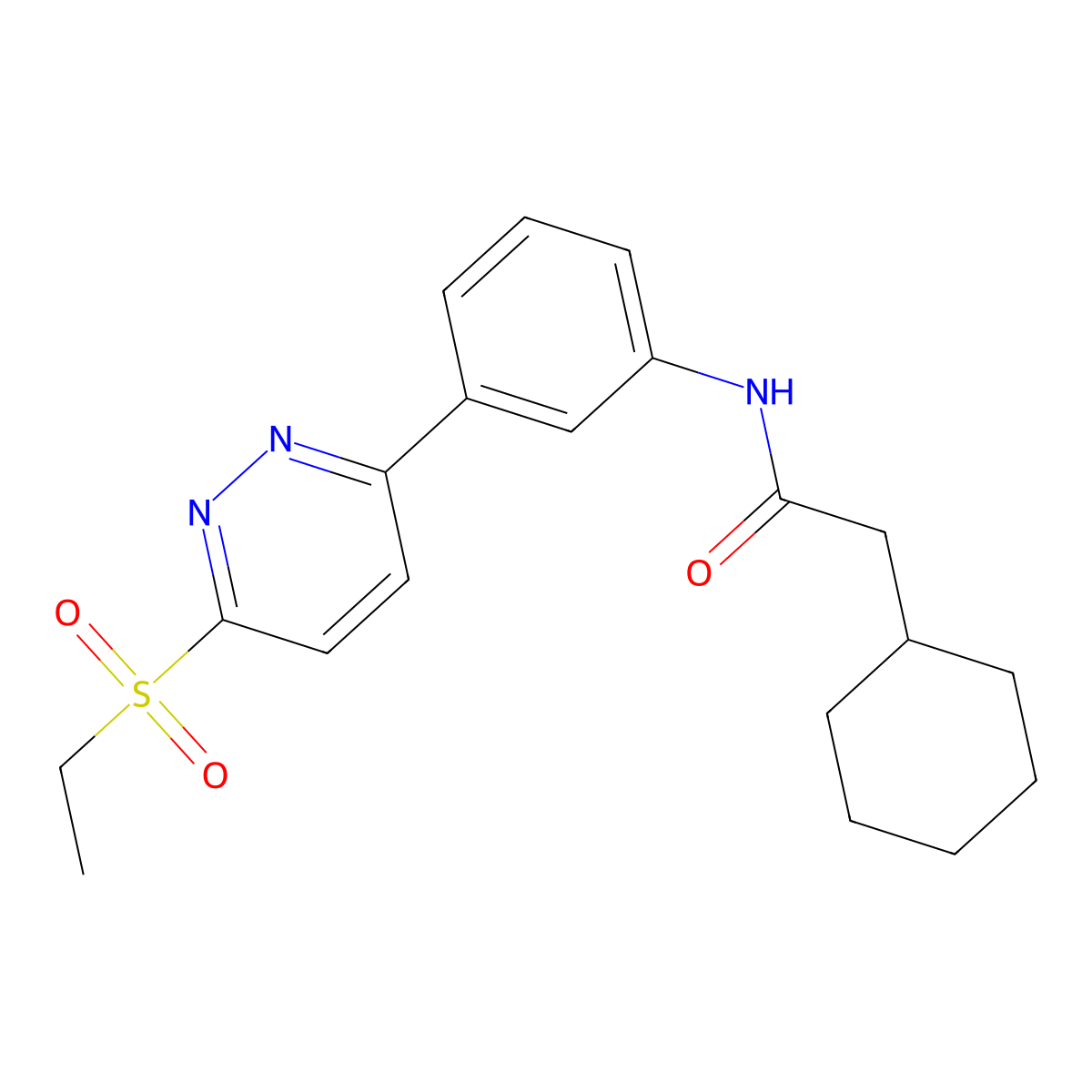 2-cyclohexyl-N-(3-(6-(ethylsulfonyl)pyridazin-3-yl)phenyl)acetamide molecular structure, CAS 1005305-40-7