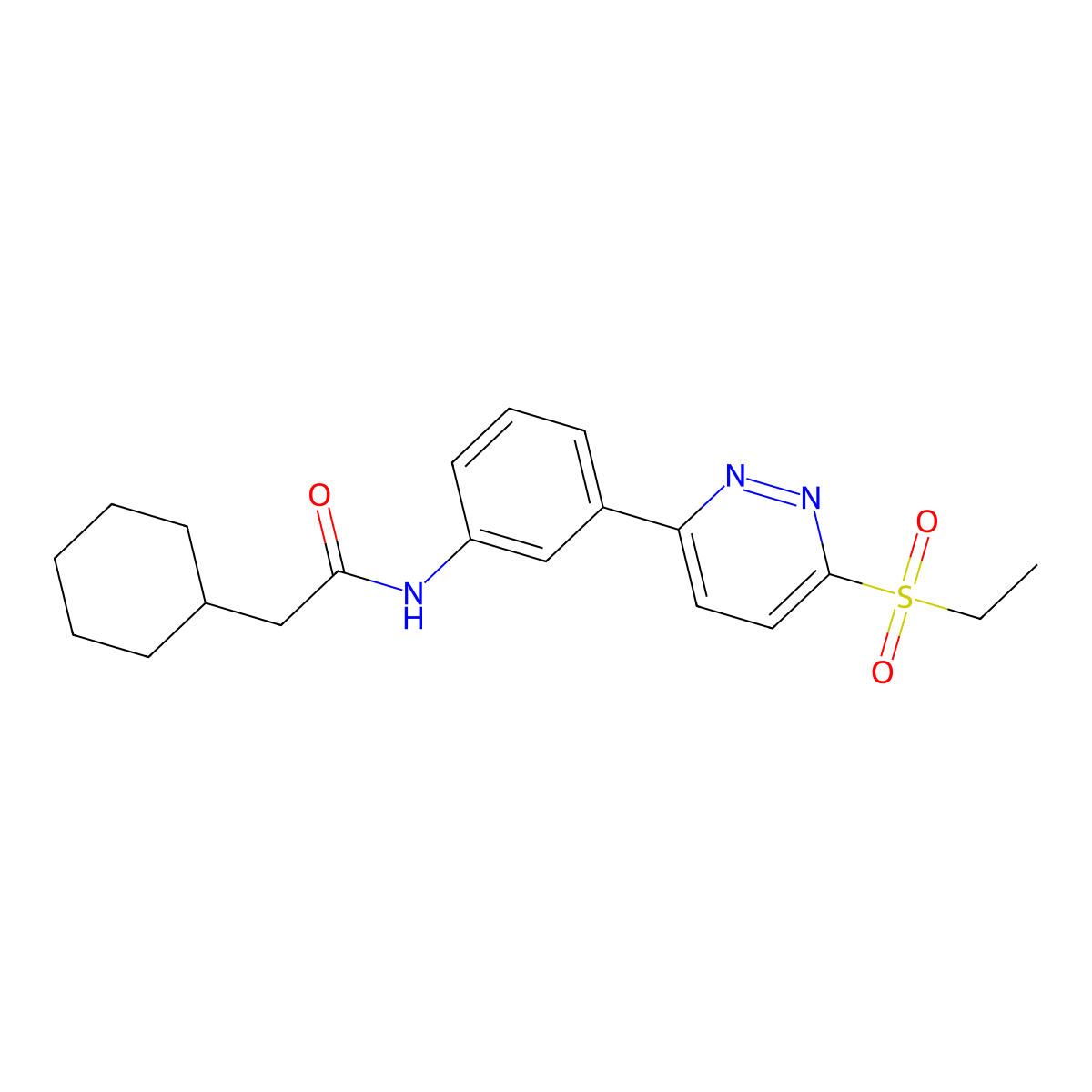 2-cyclohexyl-N-(3-(6-(ethylsulfonyl)pyridazin-3-yl)phenyl)acetamide molecular structure, CAS 1005305-40-7