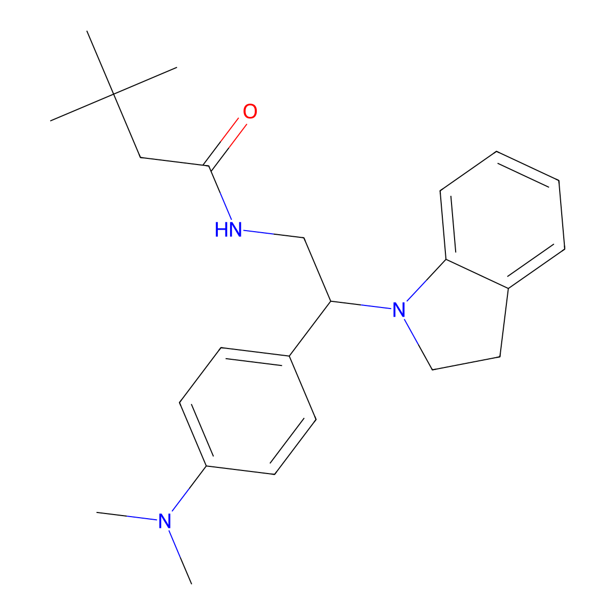 N-[2-(2,3-dihydro-1H-indol-1-yl)-2-[4-(dimethylamino)phenyl]ethyl]-3,3-dimethylbutanamide molecular structure, CAS 1005305-44-1