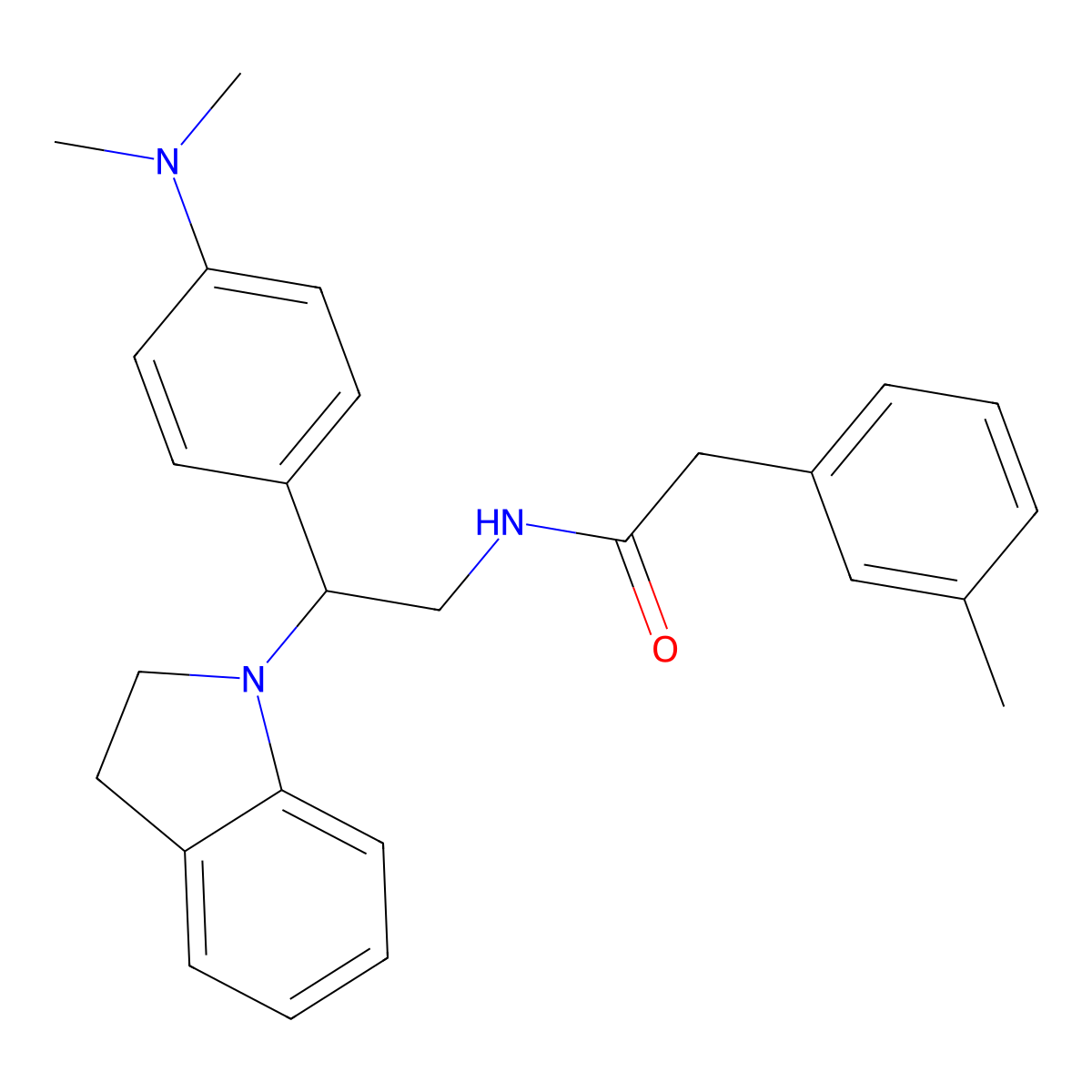 N-(2-(4-(dimethylamino)phenyl)-2-(indolin-1-yl)ethyl)-2-(m-tolyl)acetamide molecular structure, CAS 1005305-45-2