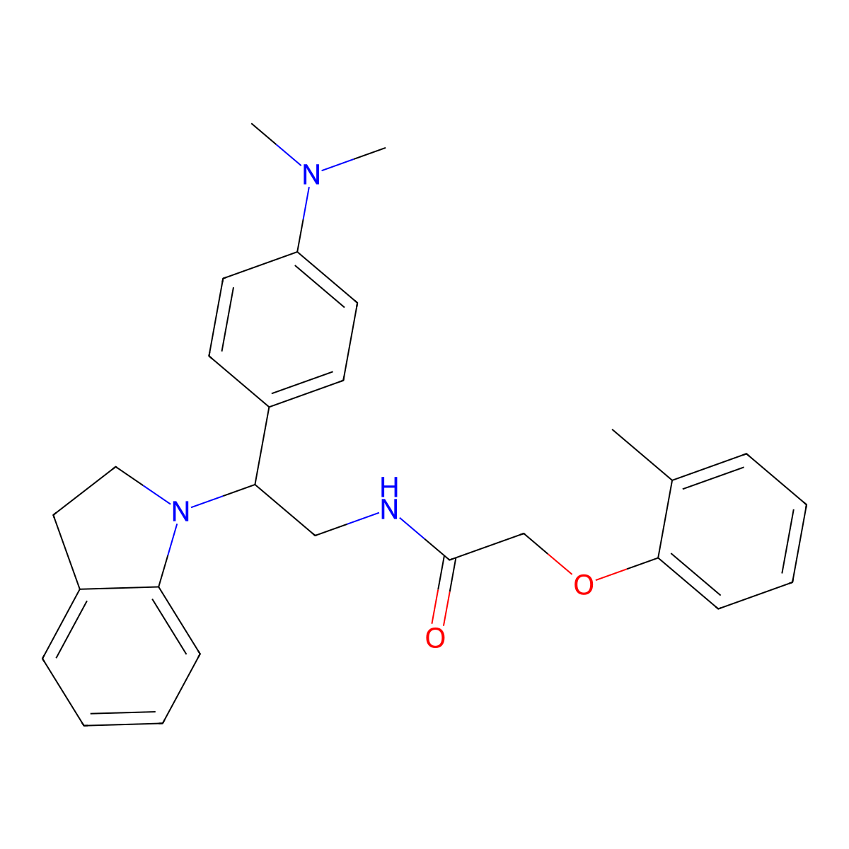 N-(2-(4-(dimethylamino)phenyl)-2-(indolin-1-yl)ethyl)-2-(o-tolyloxy)acetamide molecular structure, CAS 1005305-46-3