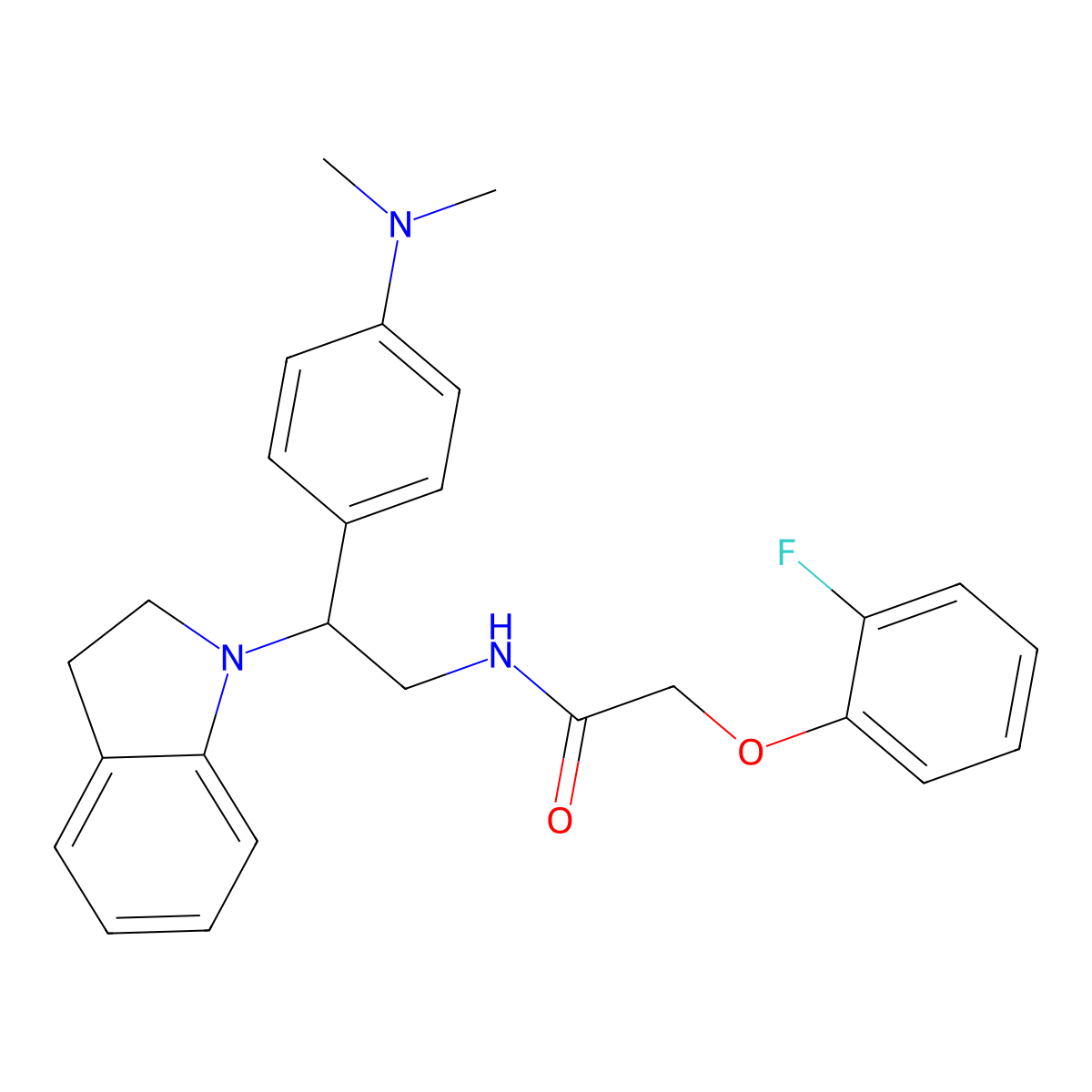 N-[2-(2,3-dihydro-1H-indol-1-yl)-2-[4-(dimethylamino)phenyl]ethyl]-2-(2-fluorophenoxy)acetamide molecular structure, CAS 1005305-47-4