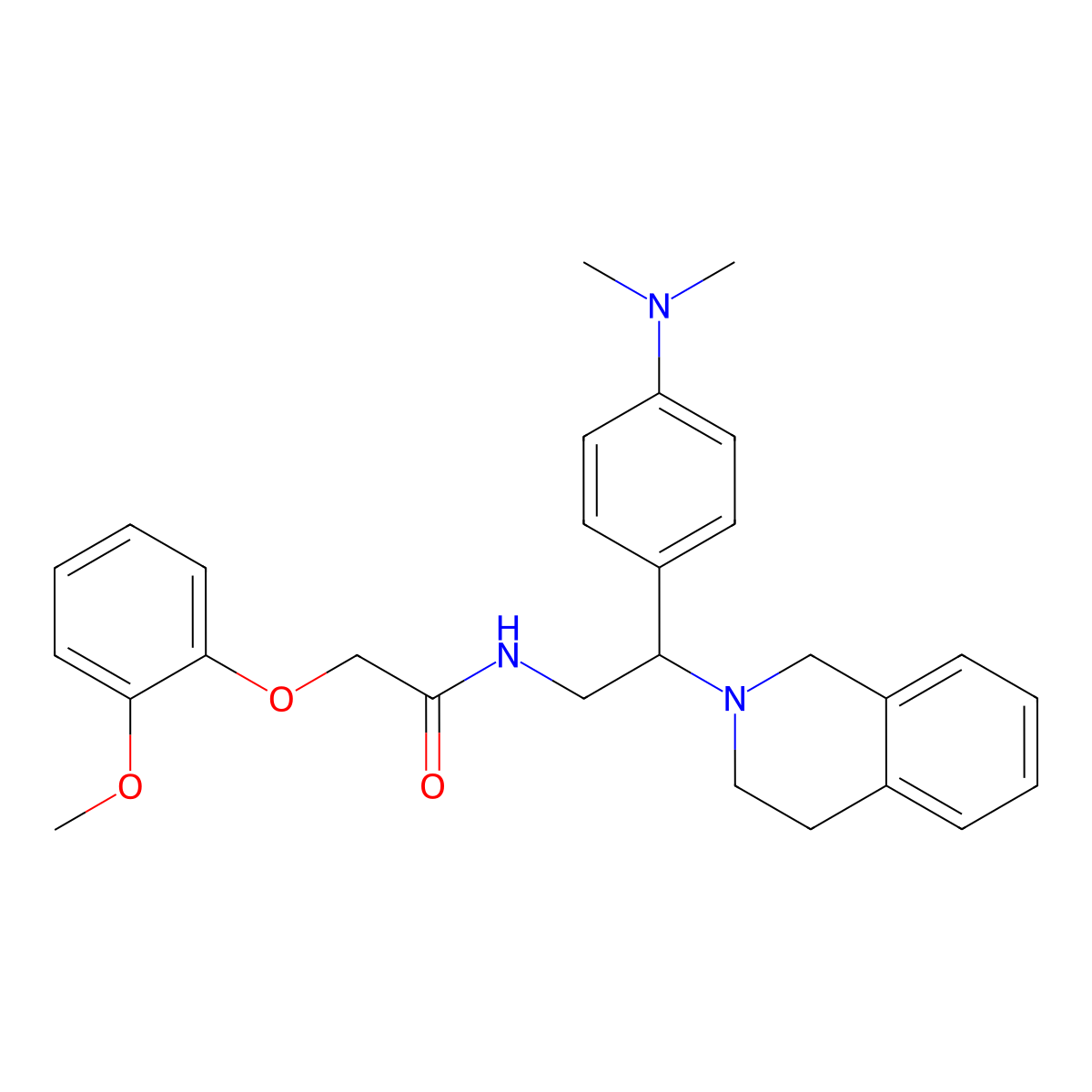 N-(2-(3,4-dihydroisoquinolin-2(1H)-yl)-2-(4-(dimethylamino)phenyl)ethyl)-2-(2-methoxyphenoxy)acetamide molecular structure, CAS 1005305-52-1