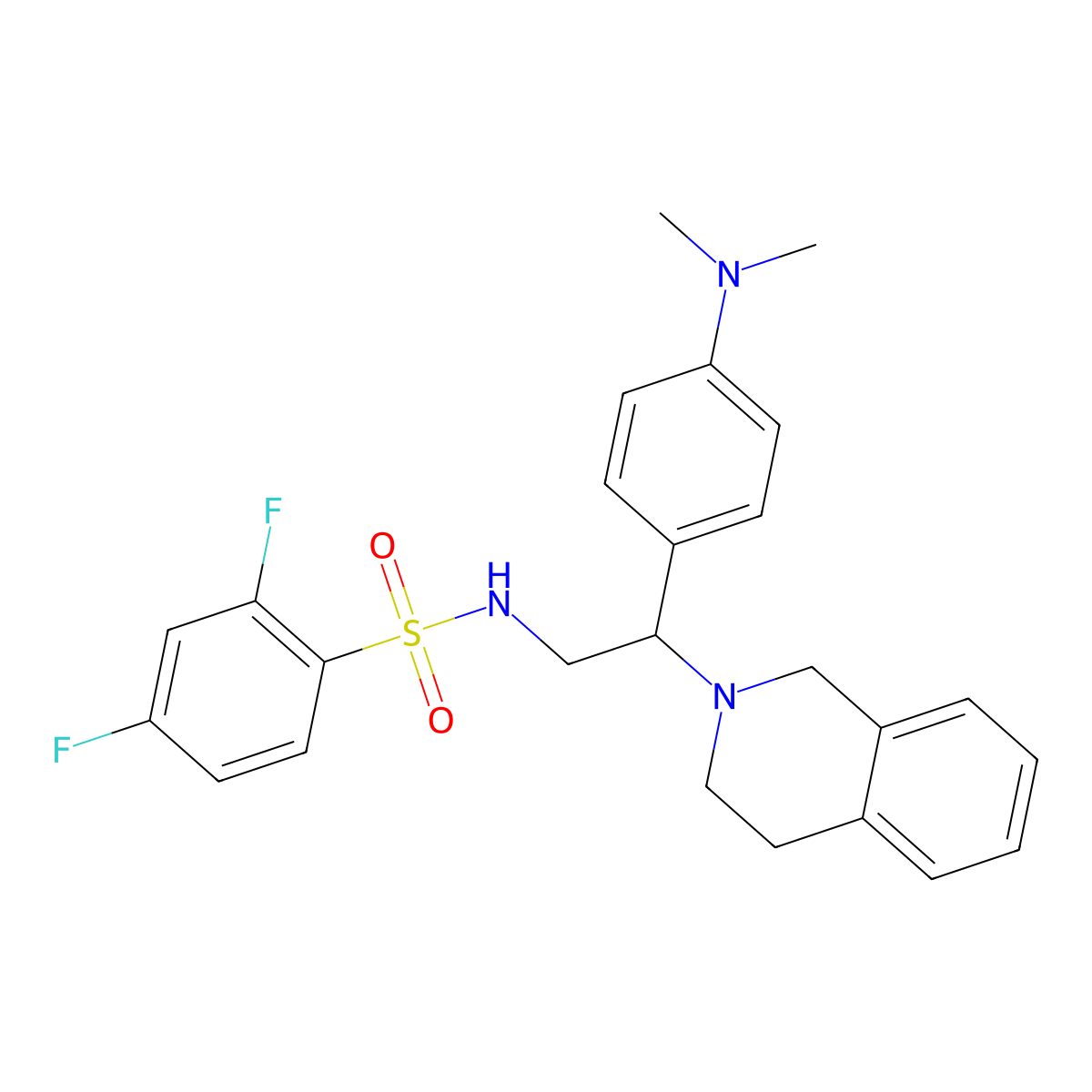N-(2-(3,4-dihydroisoquinolin-2(1H)-yl)-2-(4-(dimethylamino)phenyl)ethyl)-2,4-difluorobenzenesulfonamide molecular structure, CAS 1005305-56-5