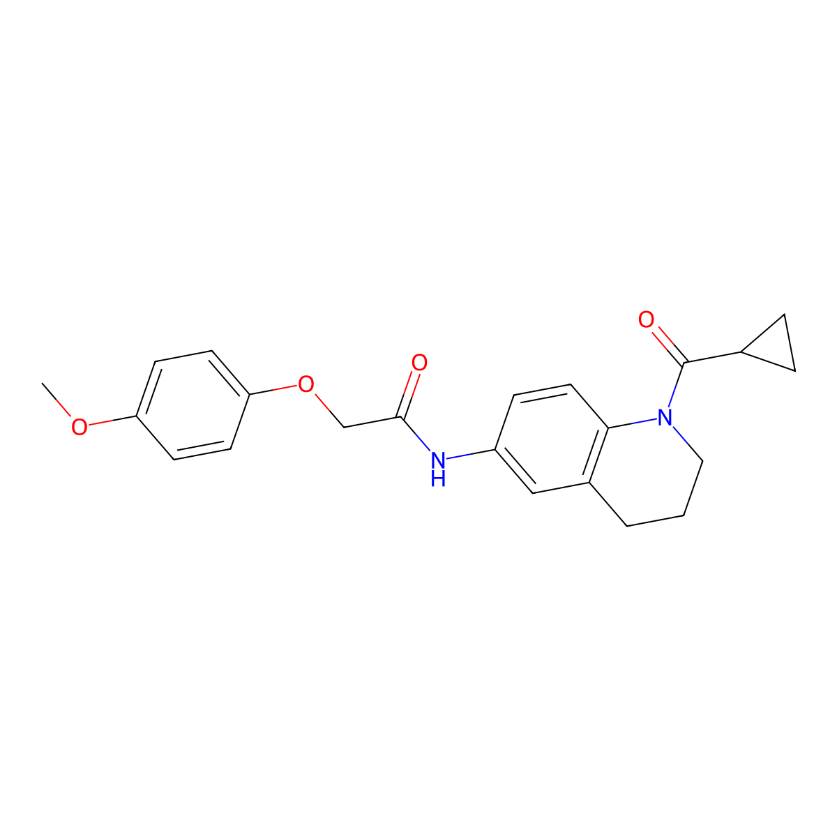 N-[1-(cyclopropanecarbonyl)-3,4-dihydro-2H-quinolin-6-yl]-2-(4-methoxyphenoxy)acetamide molecular structure, CAS 1005305-62-3