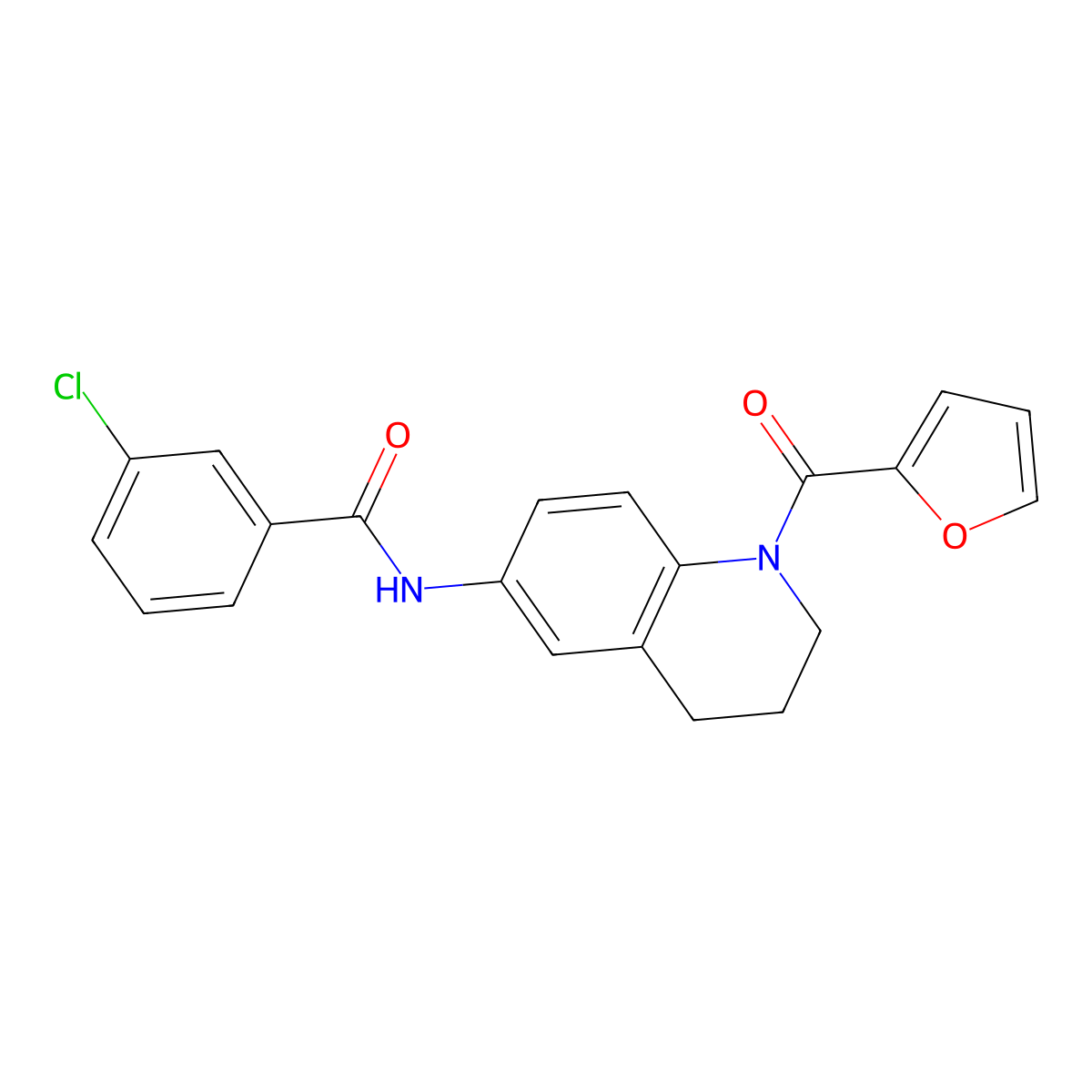 3-chloro-N-[1-(furan-2-carbonyl)-1,2,3,4-tetrahydroquinolin-6-yl]benzamide molecular structure, CAS 1005305-69-0