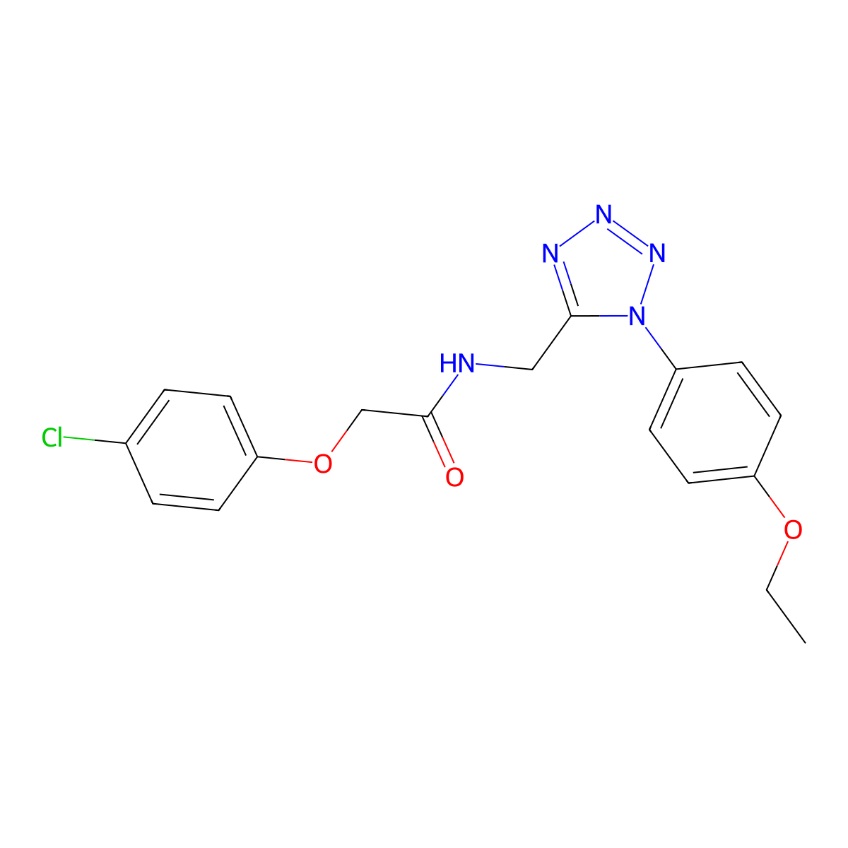 2-(4-chlorophenoxy)-N-((1-(4-ethoxyphenyl)-1H-tetrazol-5-yl)methyl)acetamide molecular structure, CAS 1005305-70-3