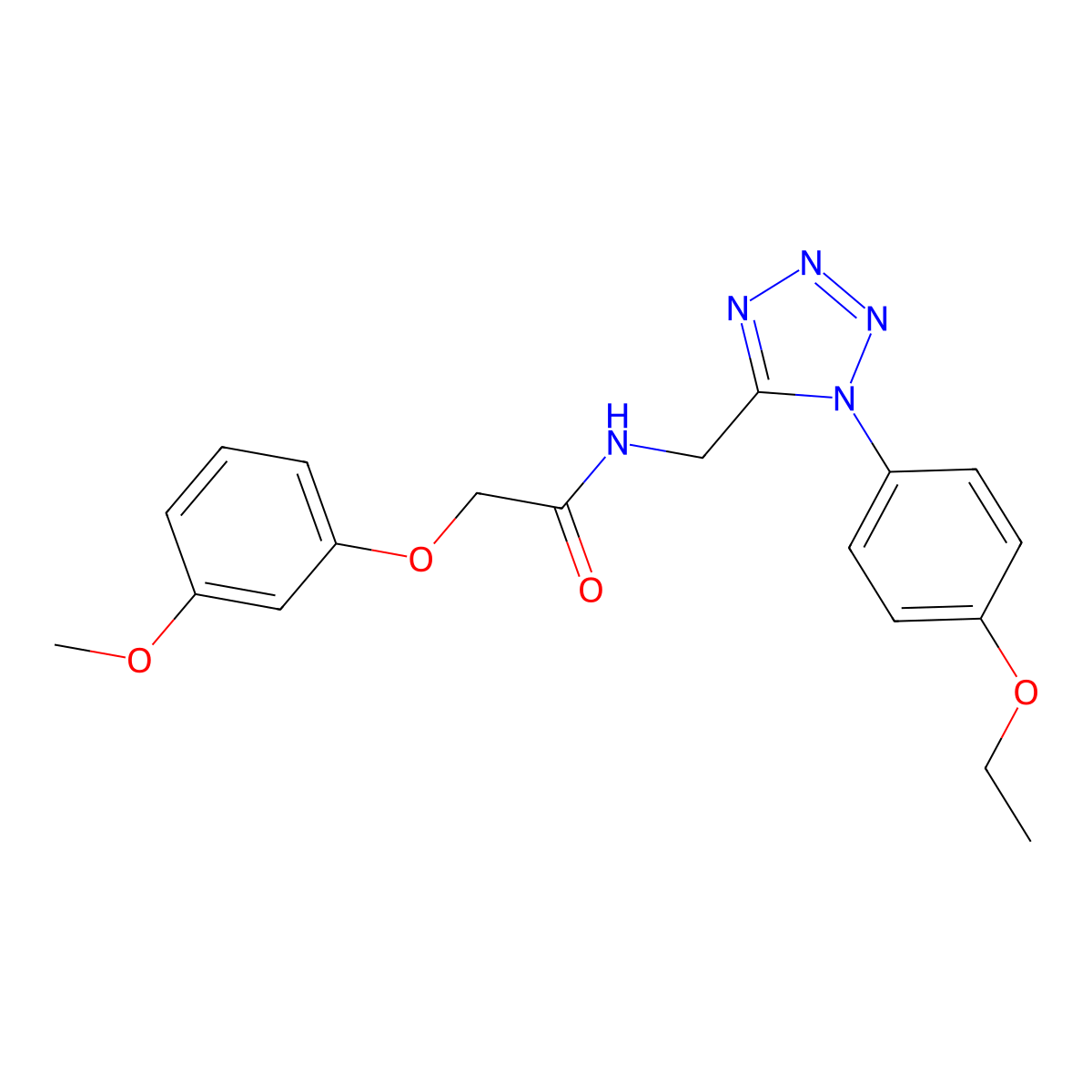 N-((1-(4-ethoxyphenyl)-1H-tetrazol-5-yl)methyl)-2-(3-methoxyphenoxy)acetamide molecular structure, CAS 1005305-74-7