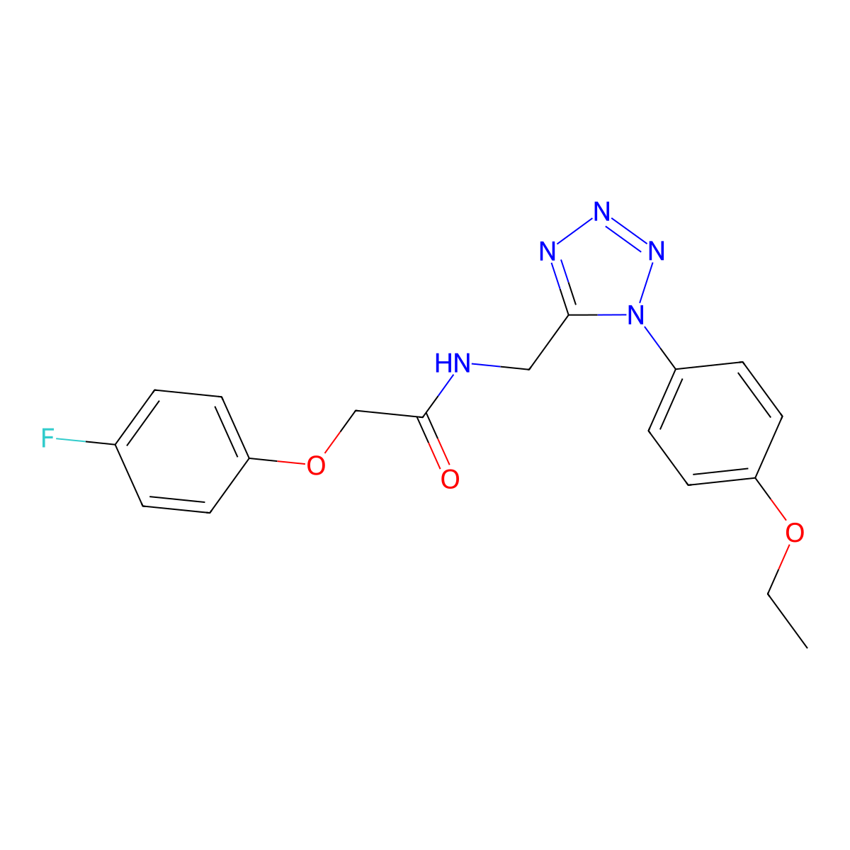 N-((1-(4-ethoxyphenyl)-1H-tetrazol-5-yl)methyl)-2-(4-fluorophenoxy)acetamide molecular structure, CAS 1005305-80-5