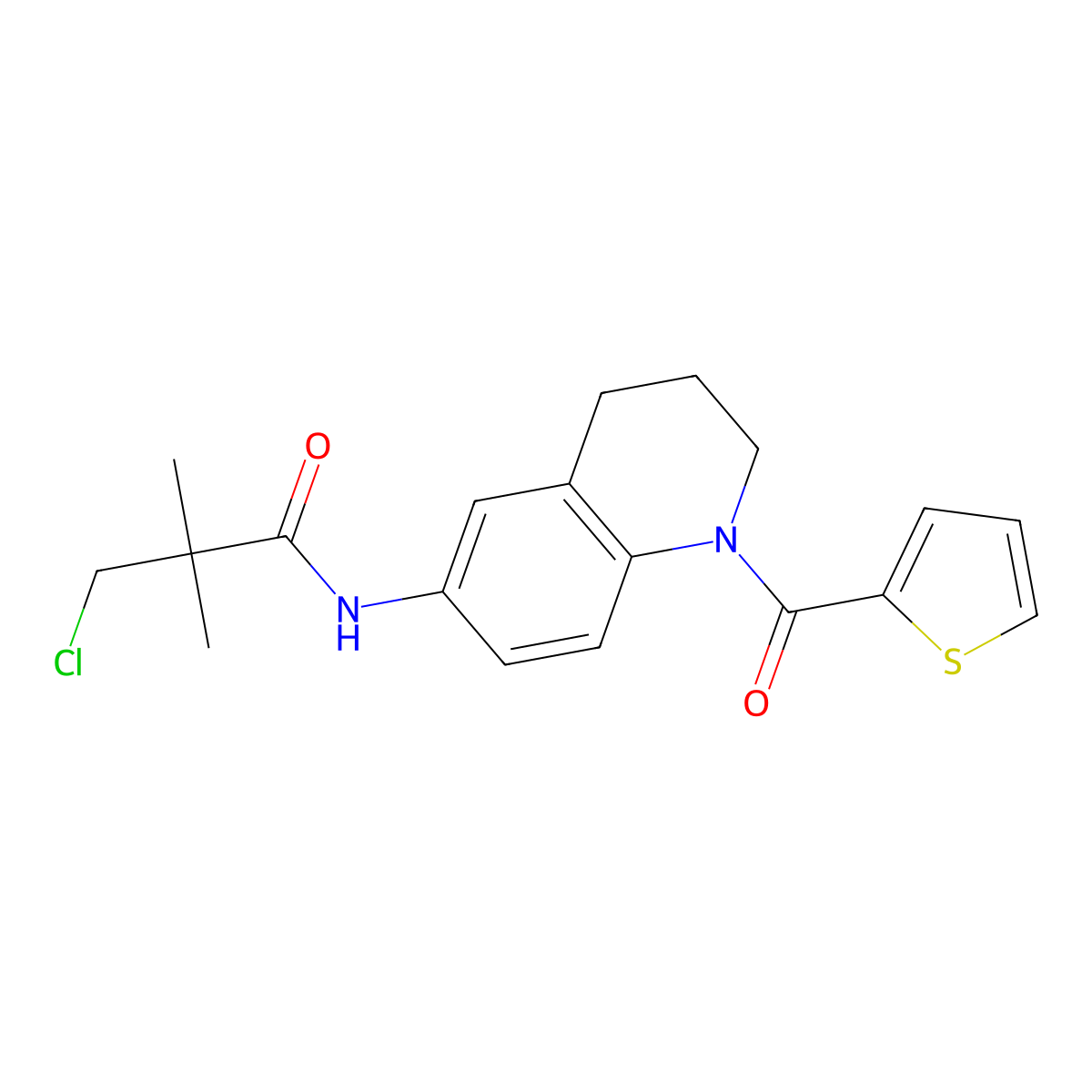 3-chloro-2,2-dimethyl-N-[1-(thiophene-2-carbonyl)-1,2,3,4-tetrahydroquinolin-6-yl]propanamide molecular structure, CAS 1005305-81-6