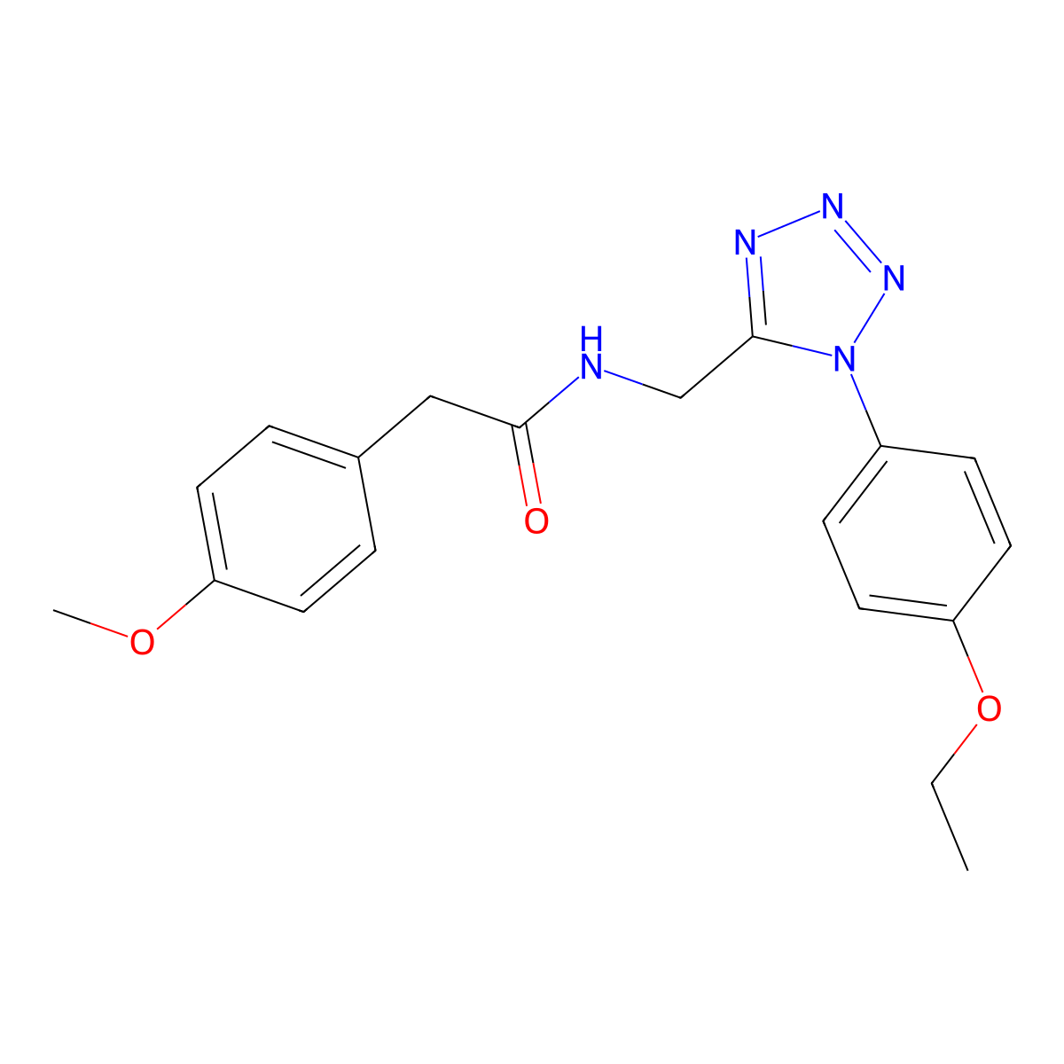 N-((1-(4-ethoxyphenyl)-1H-tetrazol-5-yl)methyl)-2-(4-methoxyphenyl)acetamide molecular structure, CAS 1005305-82-7