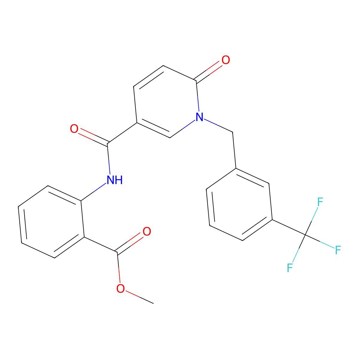 Methyl 2-(6-oxo-1-(3-(trifluoromethyl)benzyl)-1,6-dihydropyridine-3-carboxamido)benzoate molecular structure, CAS 1005305-84-9