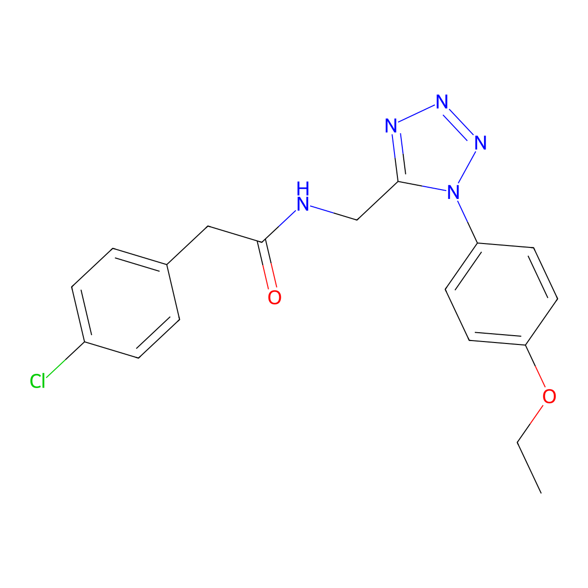 2-(4-chlorophenyl)-N-((1-(4-ethoxyphenyl)-1H-tetrazol-5-yl)methyl)acetamide molecular structure, CAS 1005305-85-0