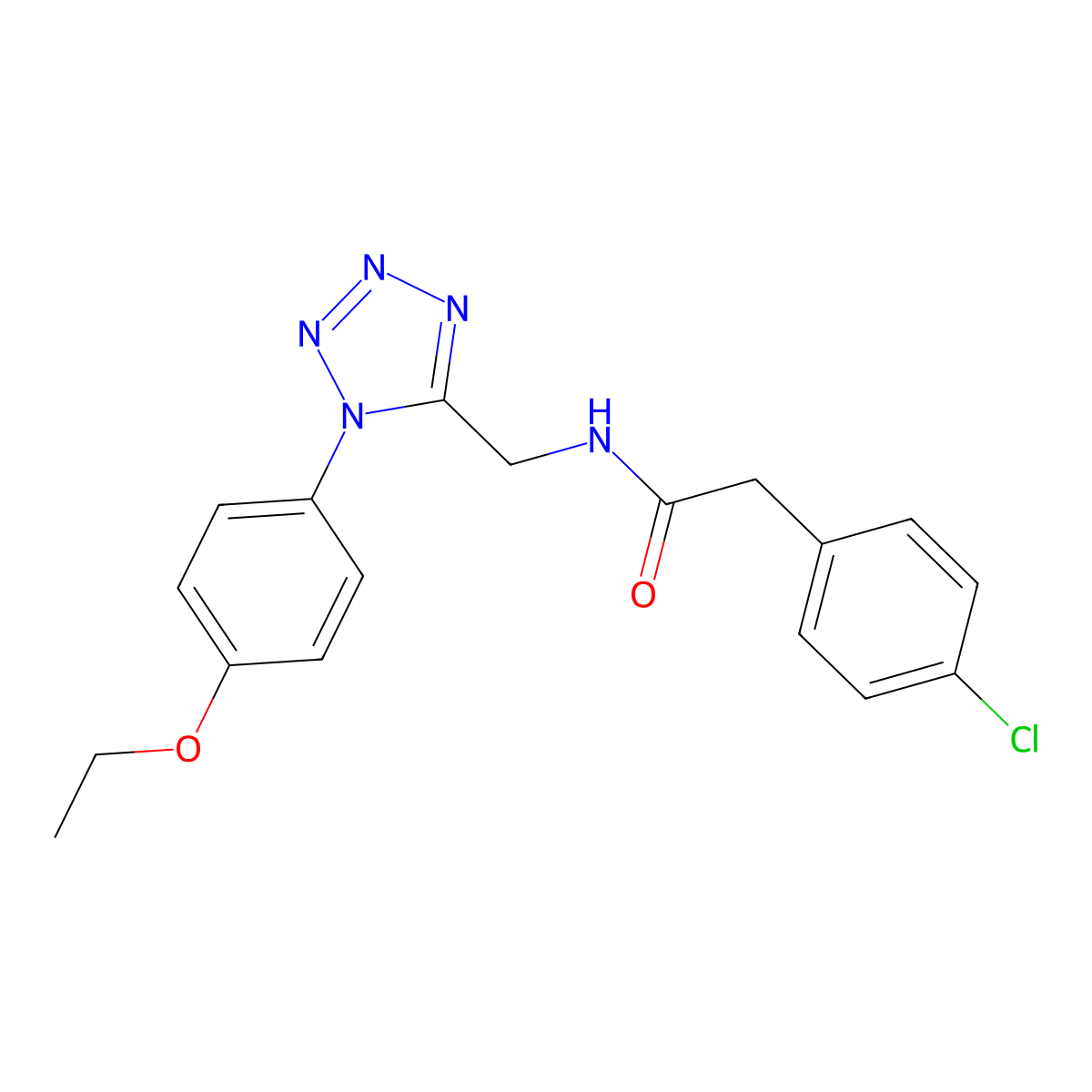 2-(4-chlorophenyl)-N-((1-(4-ethoxyphenyl)-1H-tetrazol-5-yl)methyl)acetamide molecular structure, CAS 1005305-85-0