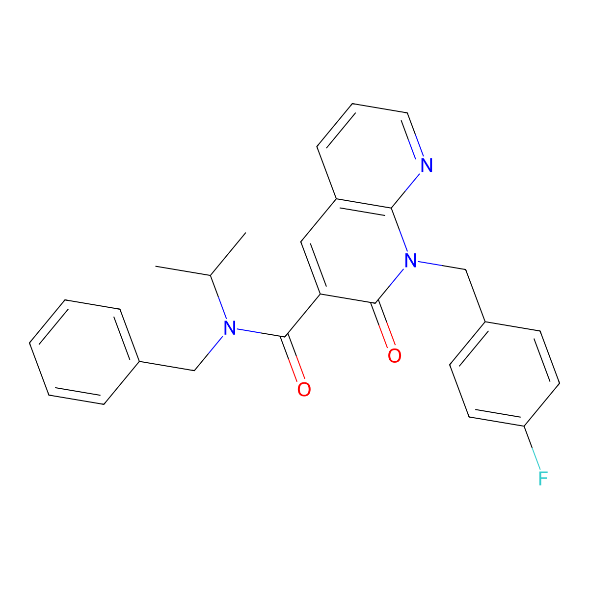 N-benzyl-1-(4-fluorobenzyl)-N-isopropyl-2-oxo-1,2-dihydro-1,8-naphthyridine-3-carboxamide molecular structure, CAS 1005305-99-6
