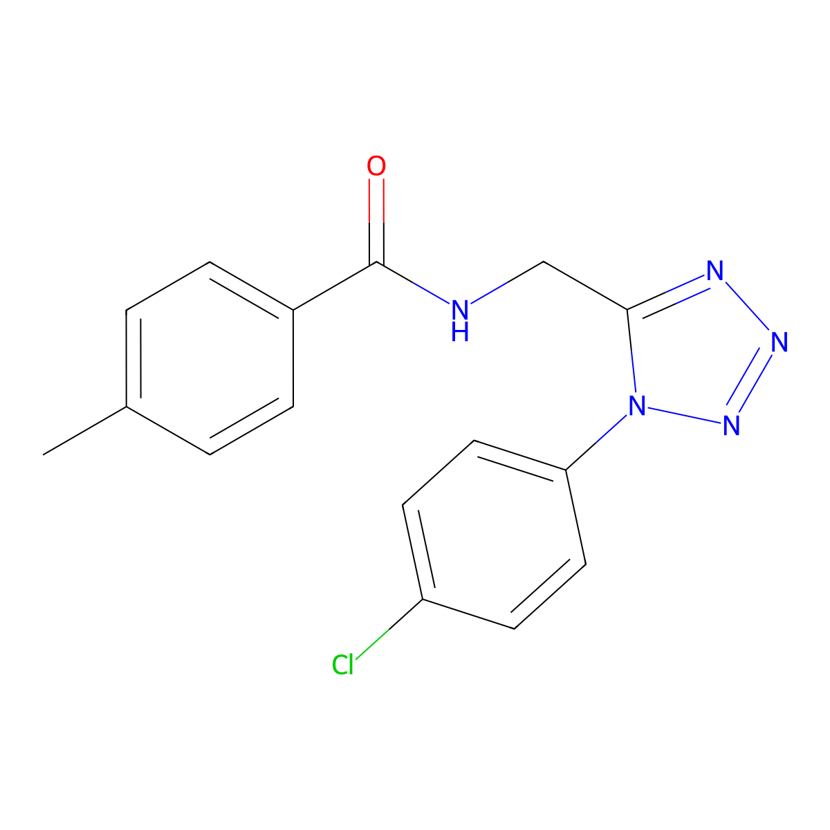 N-((1-(4-chlorophenyl)-1H-tetrazol-5-yl)methyl)-4-methylbenzamide molecular structure, CAS 1005306-02-4