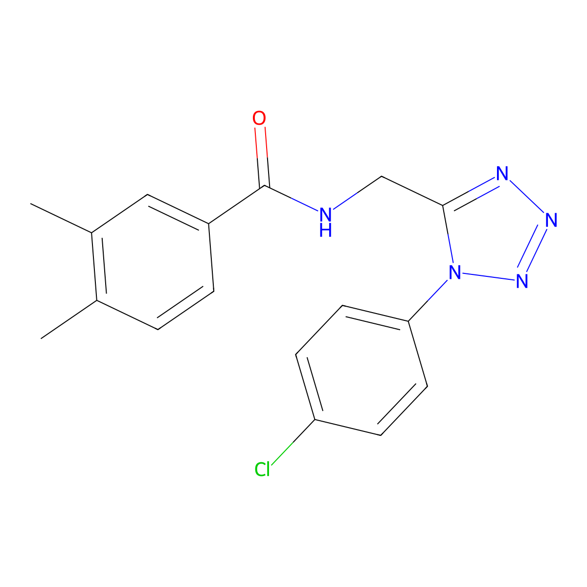 N-((1-(4-chlorophenyl)-1H-tetrazol-5-yl)methyl)-3,4-dimethylbenzamide molecular structure, CAS 1005306-04-6