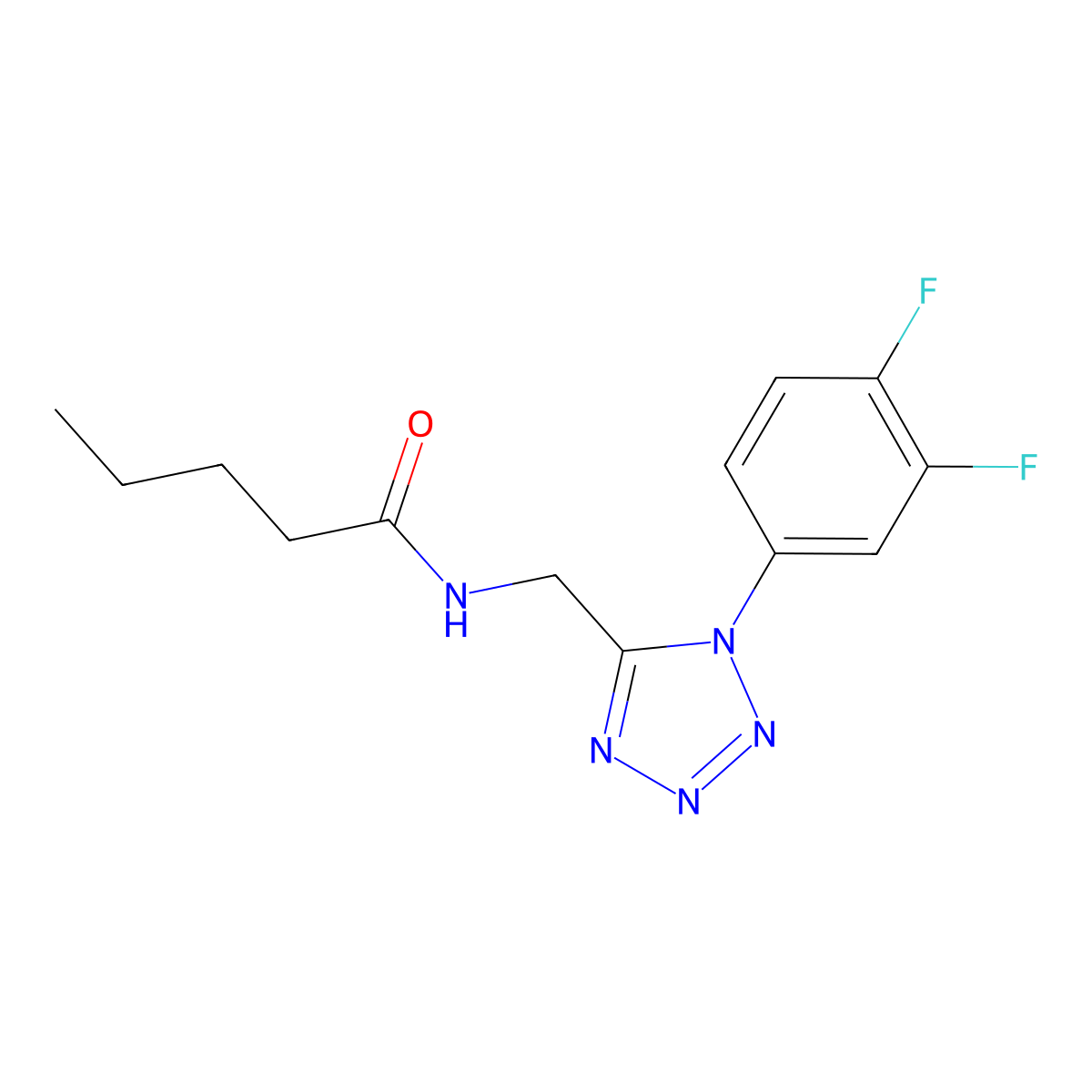 N-((1-(3,4-difluorophenyl)-1H-tetrazol-5-yl)methyl)pentanamide molecular structure, CAS 1005306-16-0