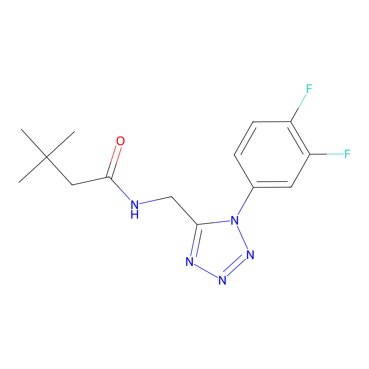 N-((1-(3,4-difluorophenyl)-1H-tetrazol-5-yl)methyl)-3,3-dimethylbutanamide molecular structure, CAS 1005306-18-2