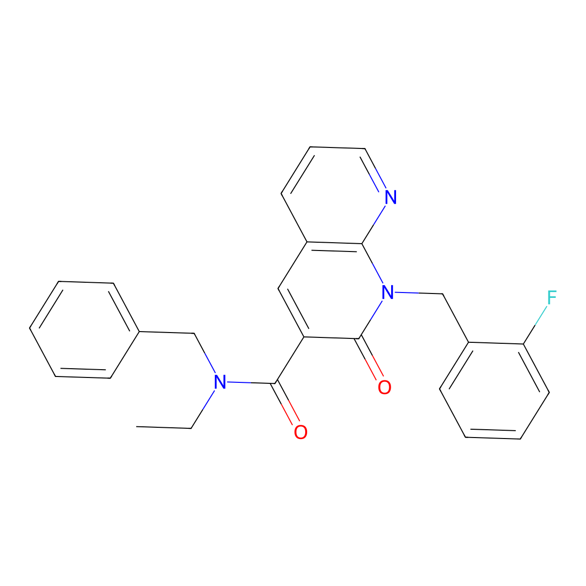 N-benzyl-N-ethyl-1-(2-fluorobenzyl)-2-oxo-1,2-dihydro-1,8-naphthyridine-3-carboxamide molecular structure, CAS 1005306-19-3