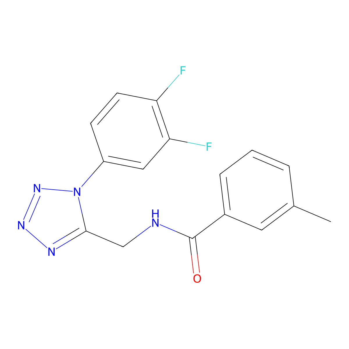 N-((1-(3,4-difluorophenyl)-1H-tetrazol-5-yl)methyl)-3-methylbenzamide molecular structure, CAS 1005306-24-0