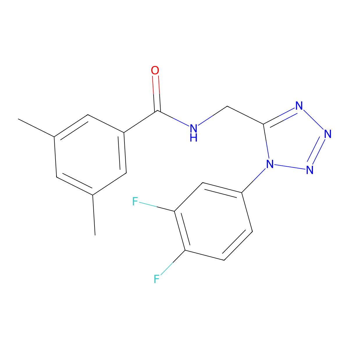 N-((1-(3,4-difluorophenyl)-1H-tetrazol-5-yl)methyl)-3,5-dimethylbenzamide molecular structure, CAS 1005306-27-3