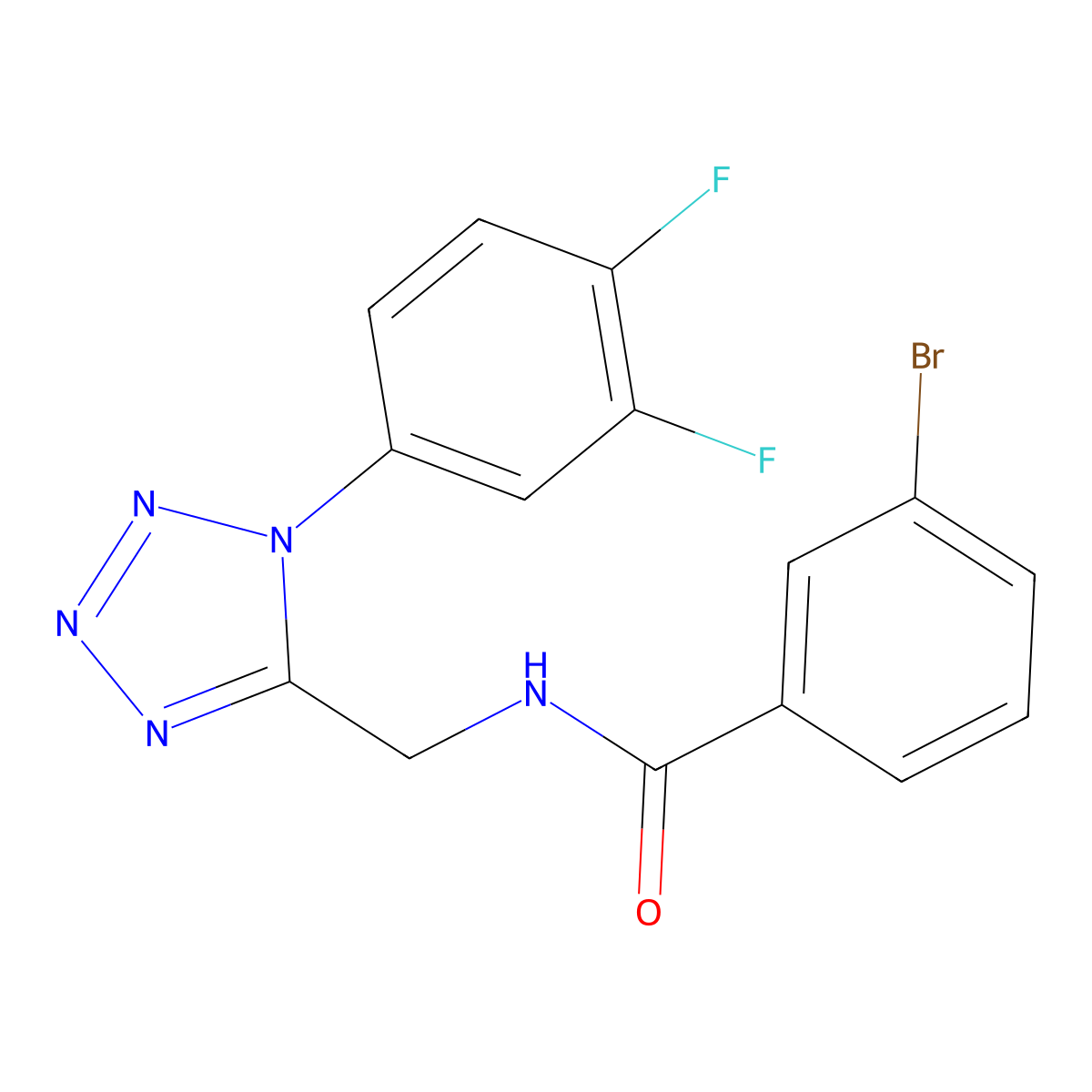 3-bromo-N-((1-(3,4-difluorophenyl)-1H-tetrazol-5-yl)methyl)benzamide molecular structure, CAS 1005306-43-3