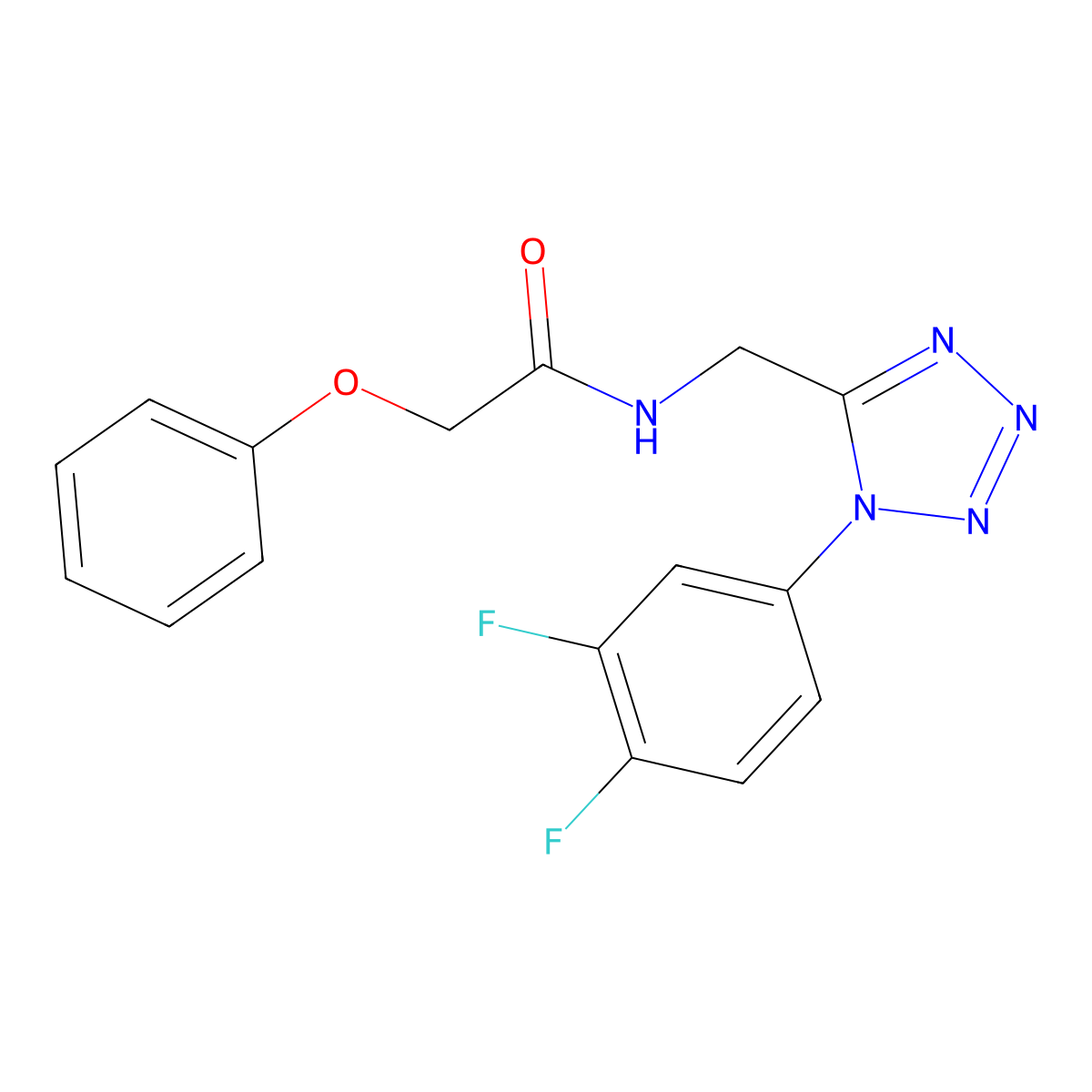 N-((1-(3,4-difluorophenyl)-1H-tetrazol-5-yl)methyl)-2-phenoxyacetamide molecular structure, CAS 1005306-47-7