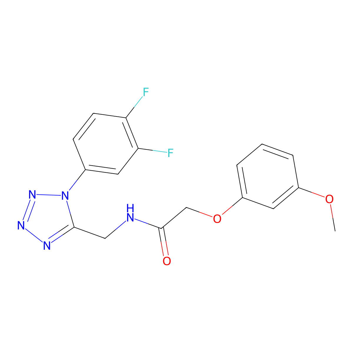 N-((1-(3,4-difluorophenyl)-1H-tetrazol-5-yl)methyl)-2-(3-methoxyphenoxy)acetamide molecular structure, CAS 1005306-49-9