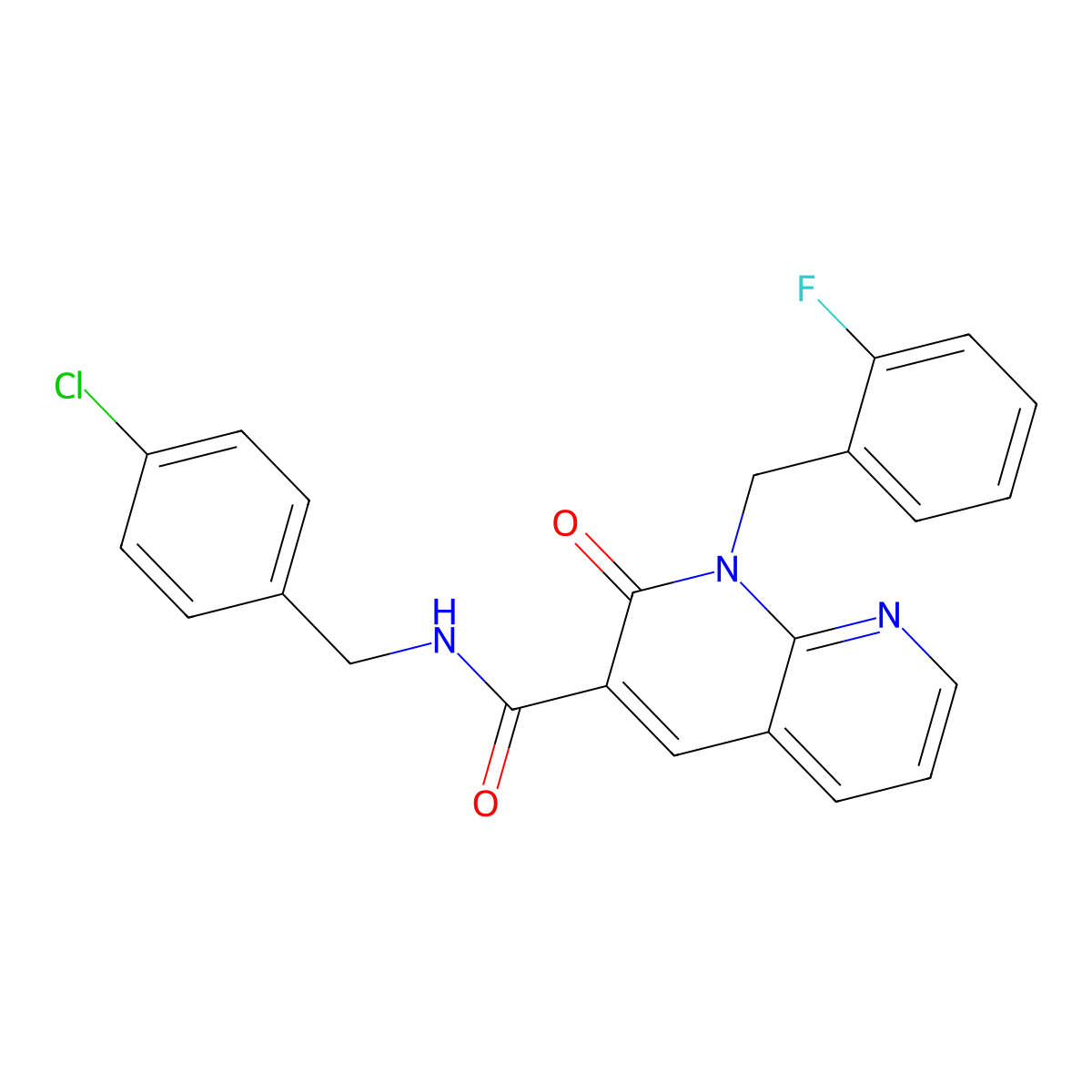 N-(4-chlorobenzyl)-1-(2-fluorobenzyl)-2-oxo-1,2-dihydro-1,8-naphthyridine-3-carboxamide molecular structure, CAS 1005306-50-2