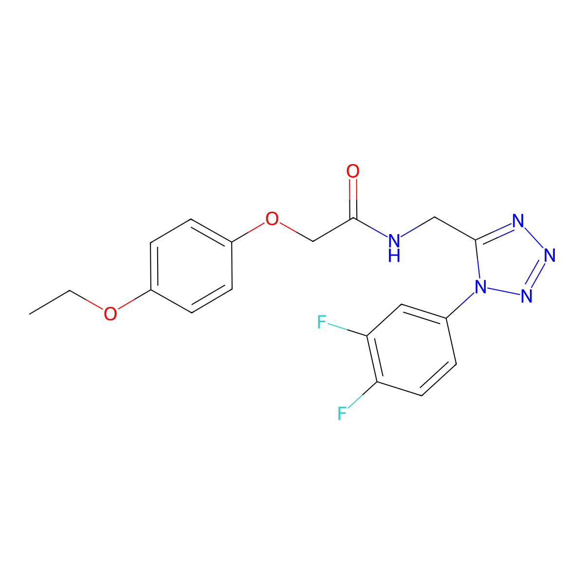 N-((1-(3,4-difluorophenyl)-1H-tetrazol-5-yl)methyl)-2-(4-ethoxyphenoxy)acetamide molecular structure, CAS 1005306-51-3