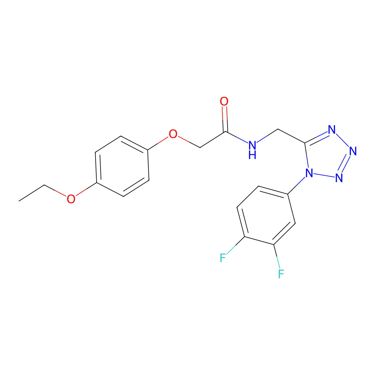 N-((1-(3,4-difluorophenyl)-1H-tetrazol-5-yl)methyl)-2-(4-ethoxyphenoxy)acetamide molecular structure, CAS 1005306-51-3