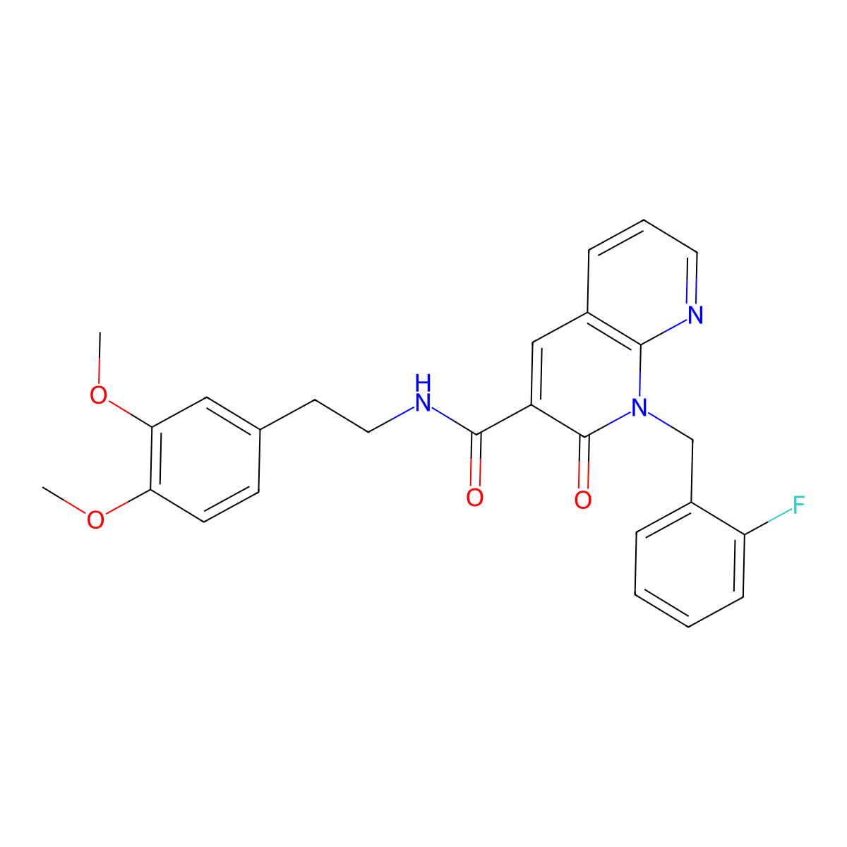 N-(3,4-dimethoxyphenethyl)-1-(2-fluorobenzyl)-2-oxo-1,2-dihydro-1,8-naphthyridine-3-carboxamide molecular structure, CAS 1005306-54-6