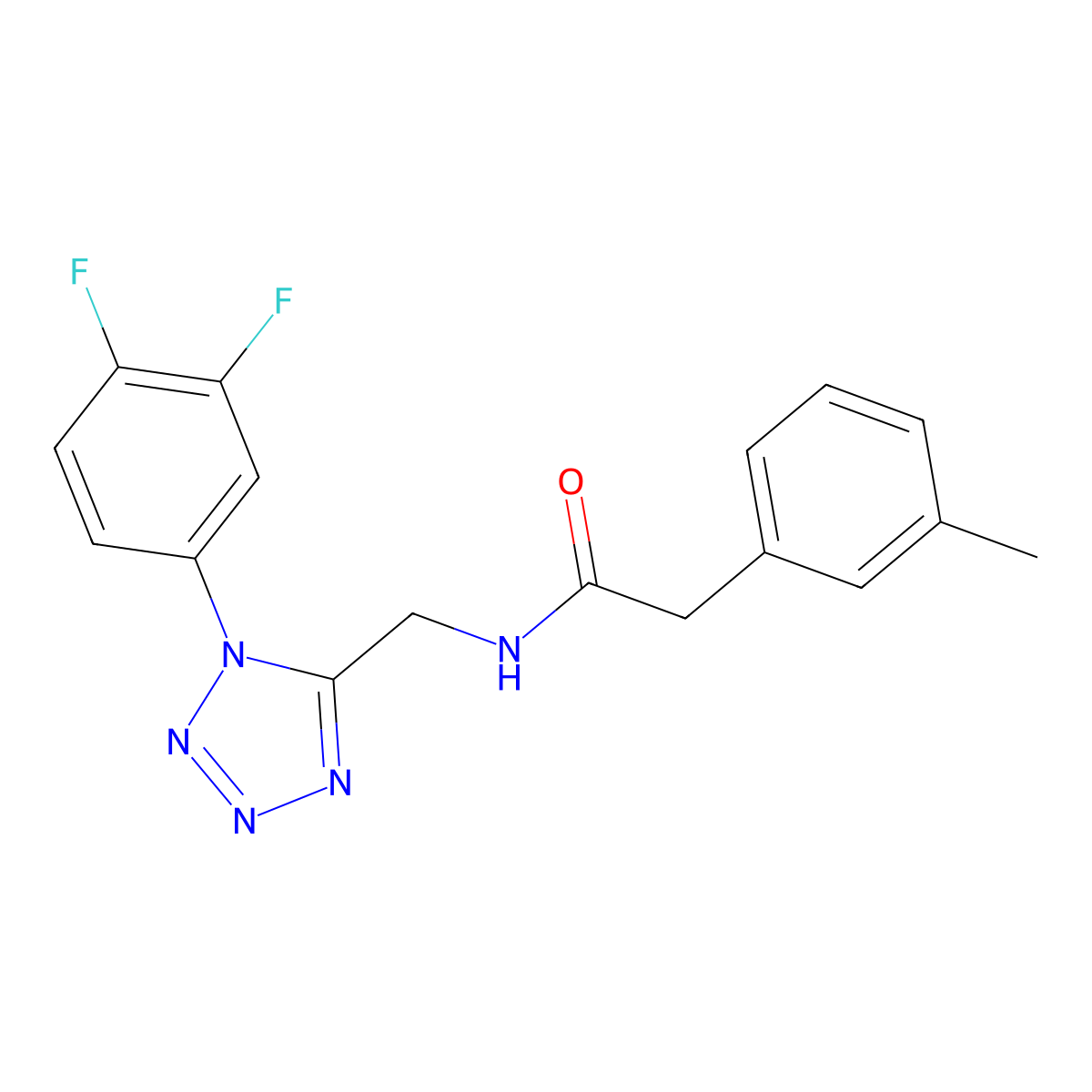 N-((1-(3,4-difluorophenyl)-1H-tetrazol-5-yl)methyl)-2-(m-tolyl)acetamide molecular structure, CAS 1005306-55-7
