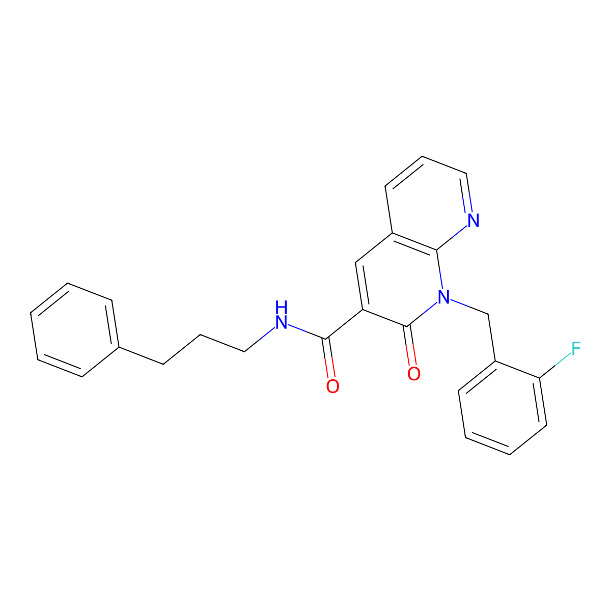 1-(2-fluorobenzyl)-2-oxo-N-(3-phenylpropyl)-1,2-dihydro-1,8-naphthyridine-3-carboxamide molecular structure, CAS 1005306-56-8