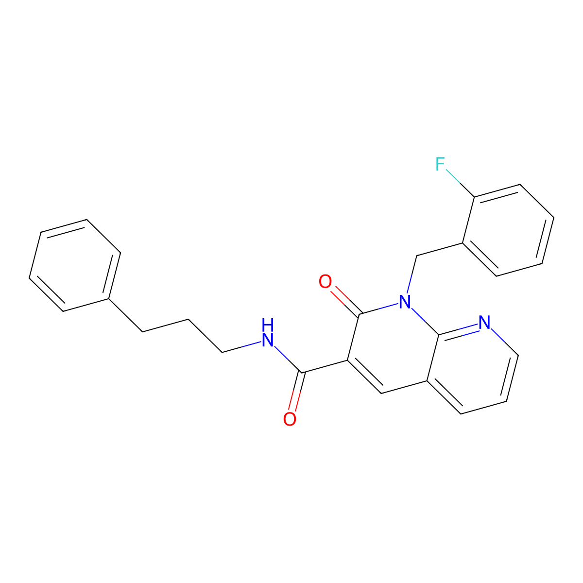 1-(2-fluorobenzyl)-2-oxo-N-(3-phenylpropyl)-1,2-dihydro-1,8-naphthyridine-3-carboxamide molecular structure, CAS 1005306-56-8