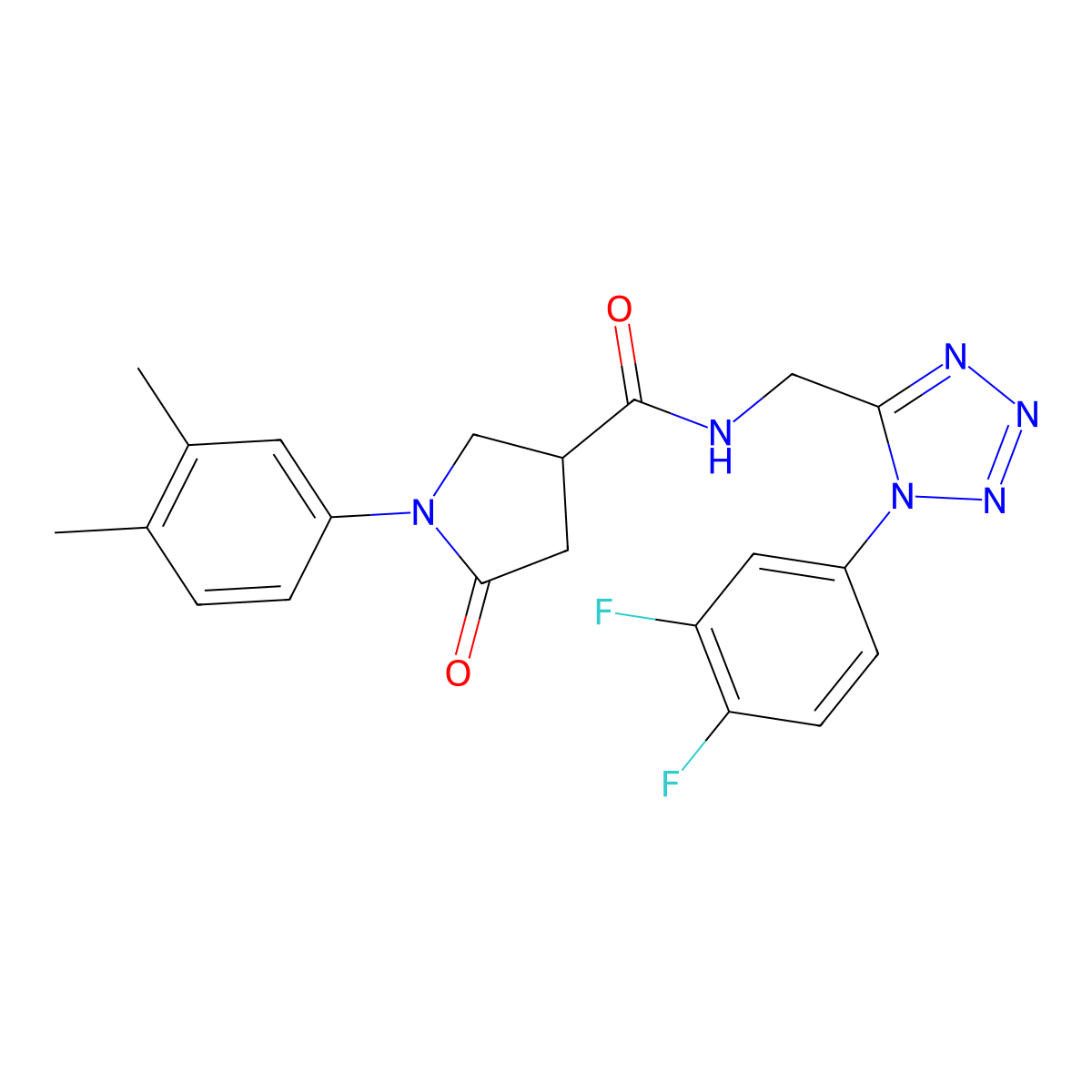 N-((1-(3,4-difluorophenyl)-1H-tetrazol-5-yl)methyl)-1-(3,4-dimethylphenyl)-5-oxopyrrolidine-3-carboxamide molecular structure, CAS 1005306-61-5
