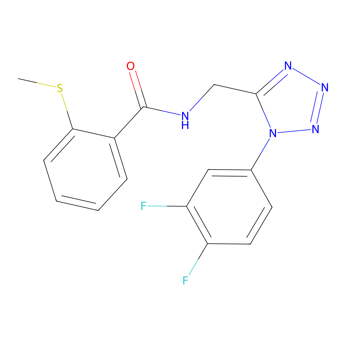 N-((1-(3,4-difluorophenyl)-1H-tetrazol-5-yl)methyl)-2-(methylthio)benzamide molecular structure, CAS 1005306-63-7