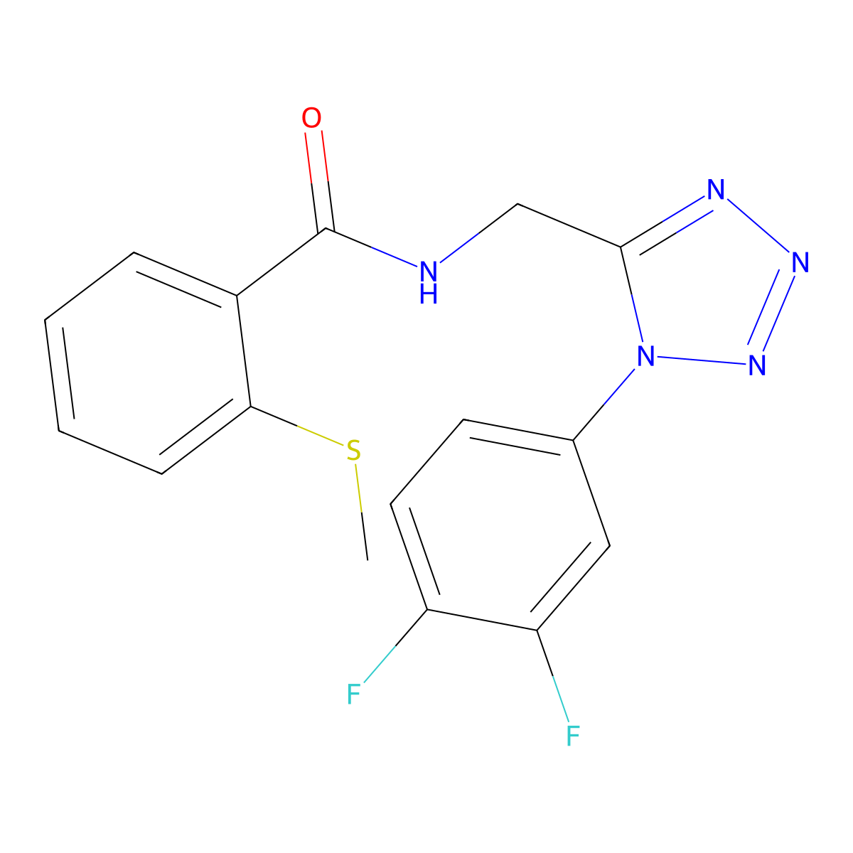 N-((1-(3,4-difluorophenyl)-1H-tetrazol-5-yl)methyl)-2-(methylthio)benzamide molecular structure, CAS 1005306-63-7
