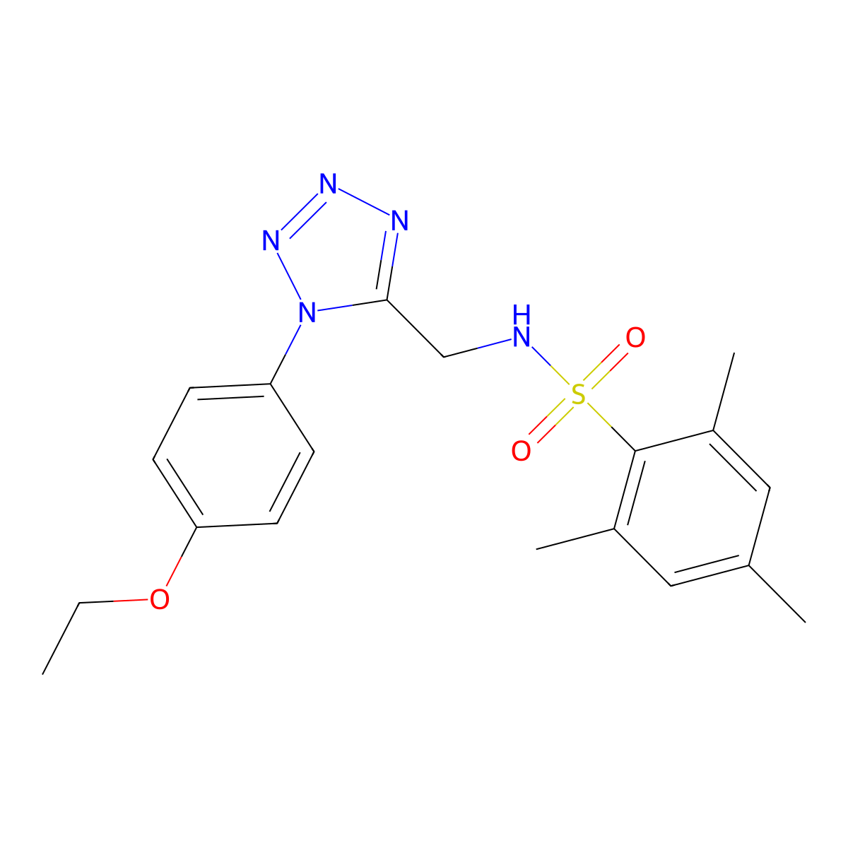 N-((1-(4-ethoxyphenyl)-1H-tetrazol-5-yl)methyl)-2,4,6-trimethylbenzenesulfonamide molecular structure, CAS 1005306-65-9