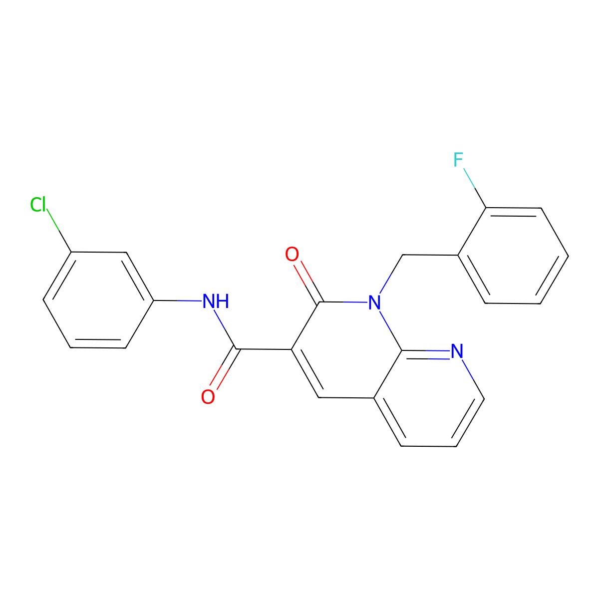 N-(3-chlorophenyl)-1-(2-fluorobenzyl)-2-oxo-1,2-dihydro-1,8-naphthyridine-3-carboxamide molecular structure, CAS 1005306-70-6