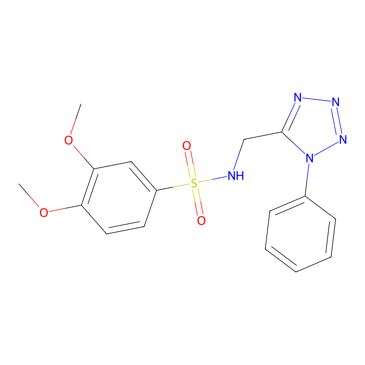 3,4-dimethoxy-N-((1-phenyl-1H-tetrazol-5-yl)methyl)benzenesulfonamide molecular structure, CAS 1005306-71-7