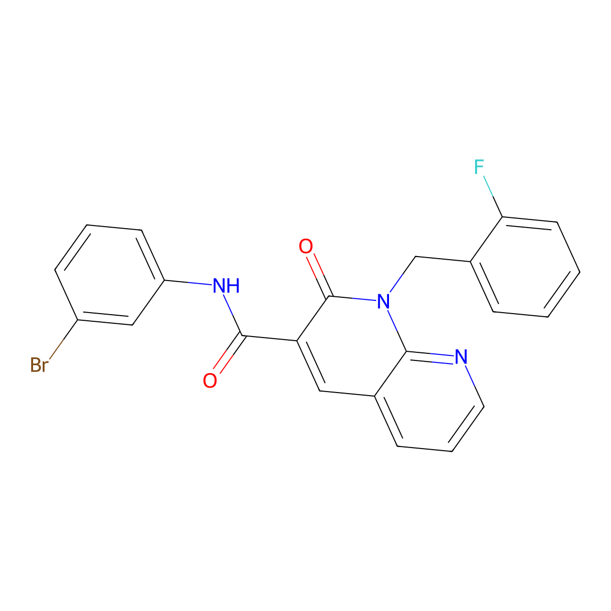 N-(3-bromophenyl)-1-(2-fluorobenzyl)-2-oxo-1,2-dihydro-1,8-naphthyridine-3-carboxamide molecular structure, CAS 1005306-72-8
