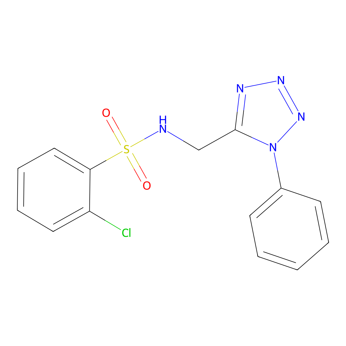 2-chloro-N-((1-phenyl-1H-tetrazol-5-yl)methyl)benzenesulfonamide molecular structure, CAS 1005306-73-9