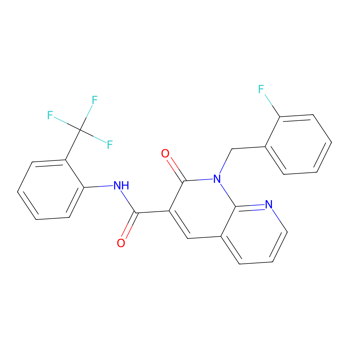 1-(2-fluorobenzyl)-2-oxo-N-(2-(trifluoromethyl)phenyl)-1,2-dihydro-1,8-naphthyridine-3-carboxamide molecular structure, CAS 1005306-74-0